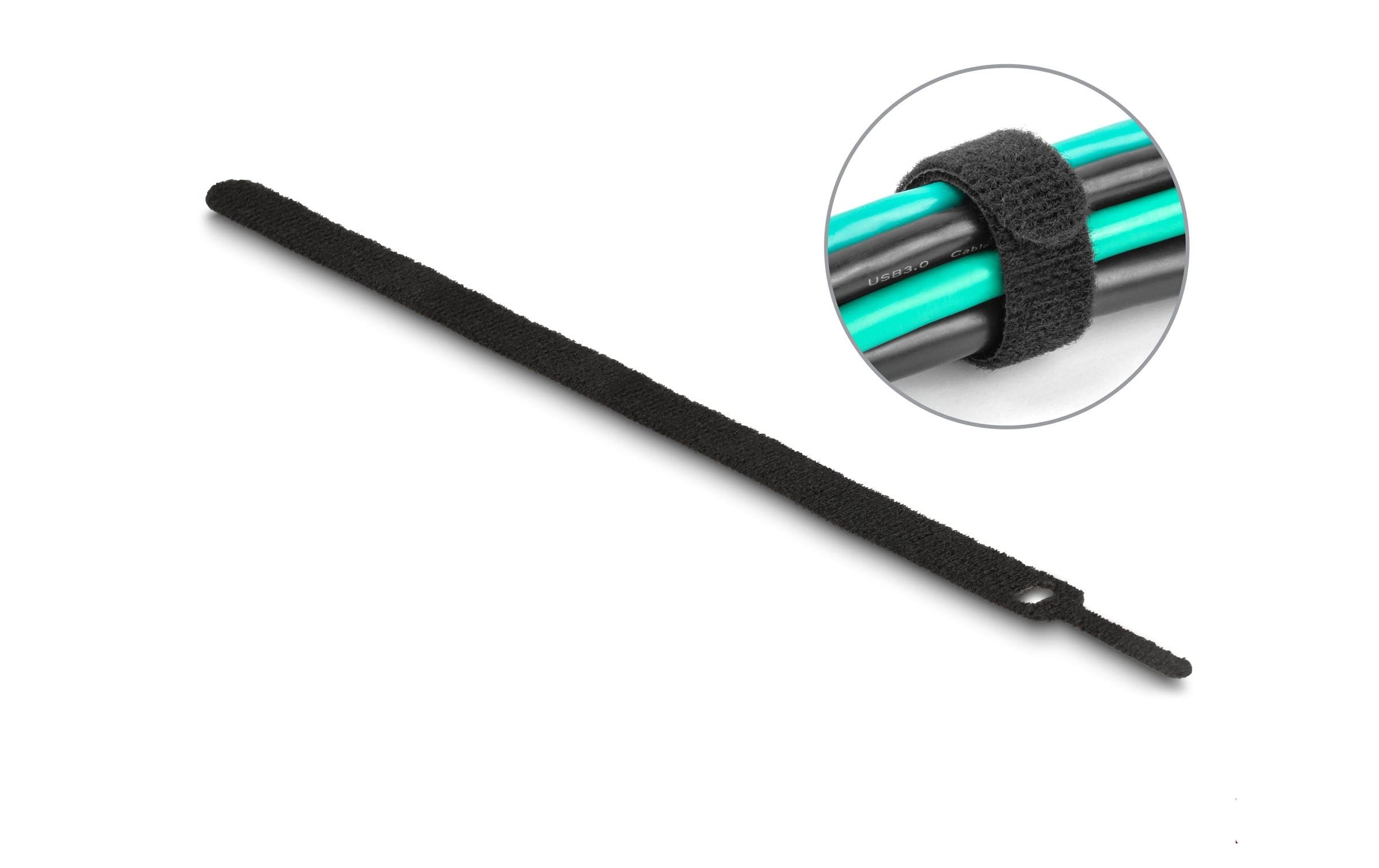 Delock Klettkabelbinder Schwarz 250 mm x 12 mm, 10 Stück – Klettkabelbinder von Delock