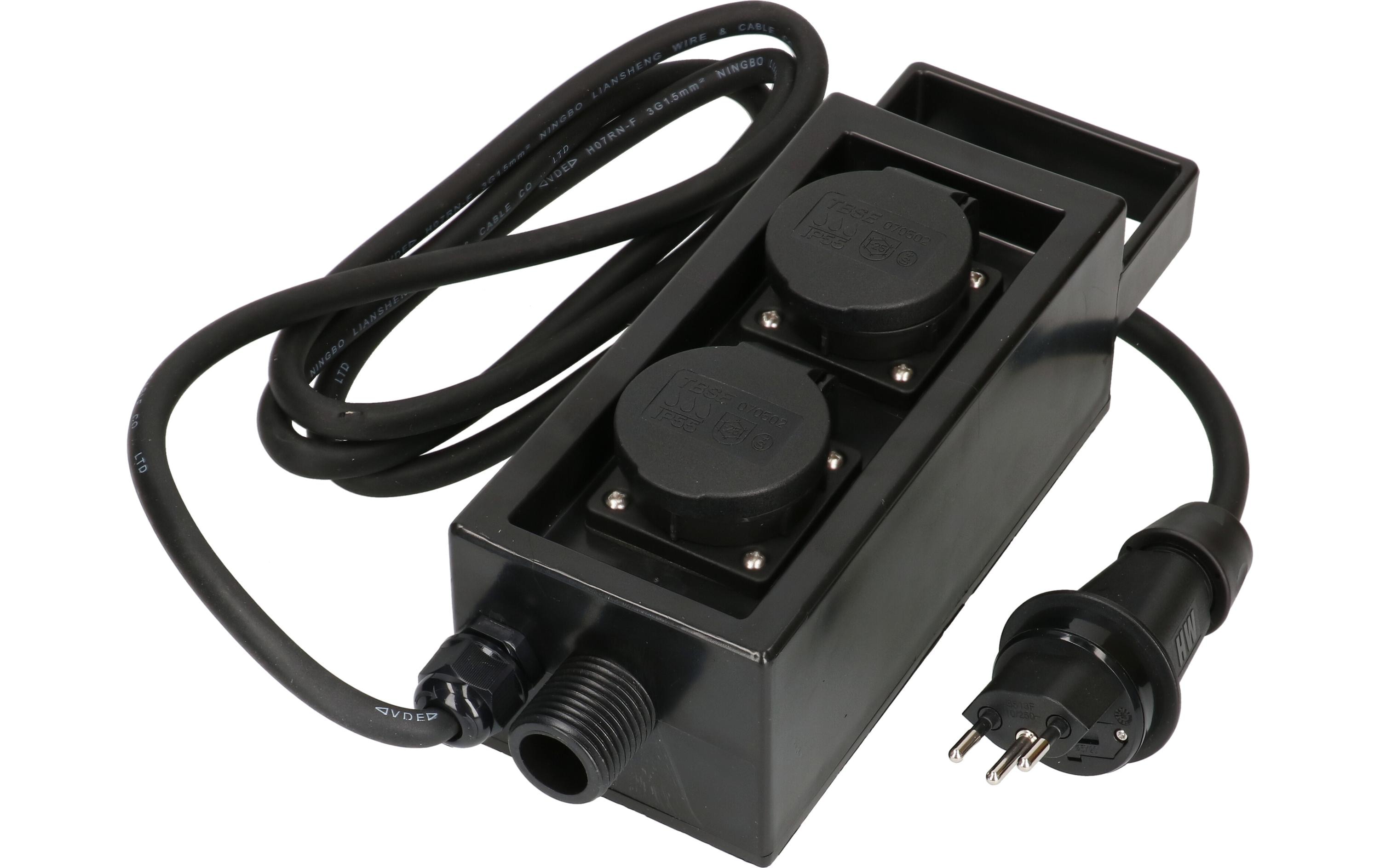 Max Hauri Gartensteckdose 2x T13 IP55 mit Spiess, Schwarz – Gartensteckdose von Max Hauri