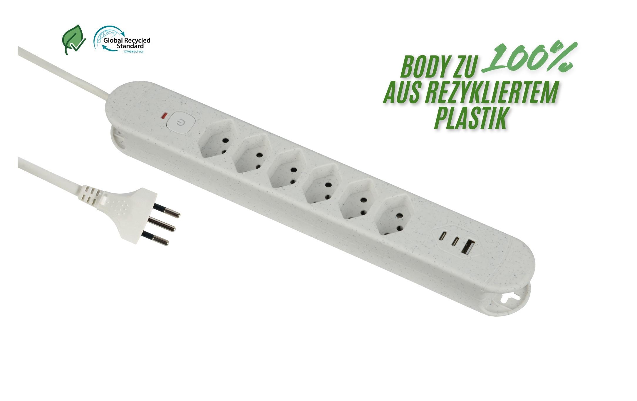 Schönenberger Steckdosenleiste Re:Life USB 6x T13. 2x USB-C + 1x USB-A – Steckerleiste von Schönenberger