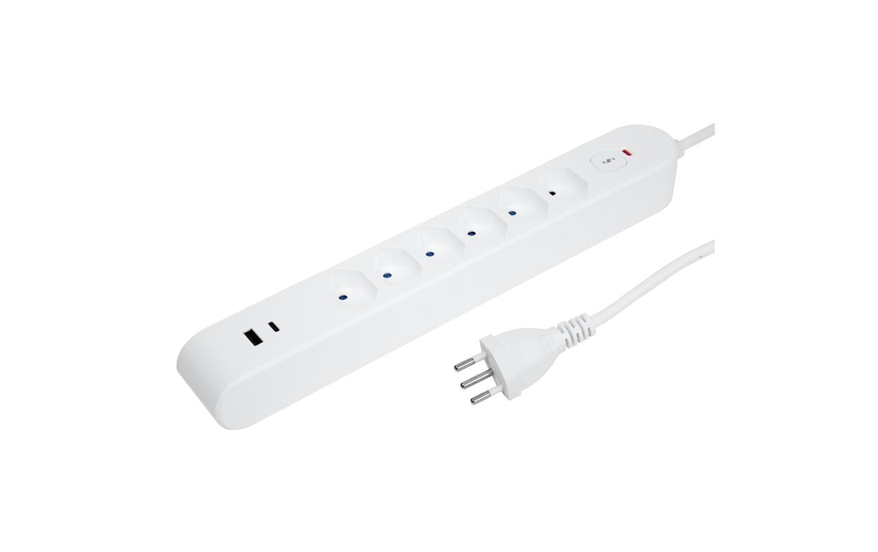 STEFFEN Steckdosenleiste IQ 6 x T13, USB-A+C Weiss, 3 m Kabel