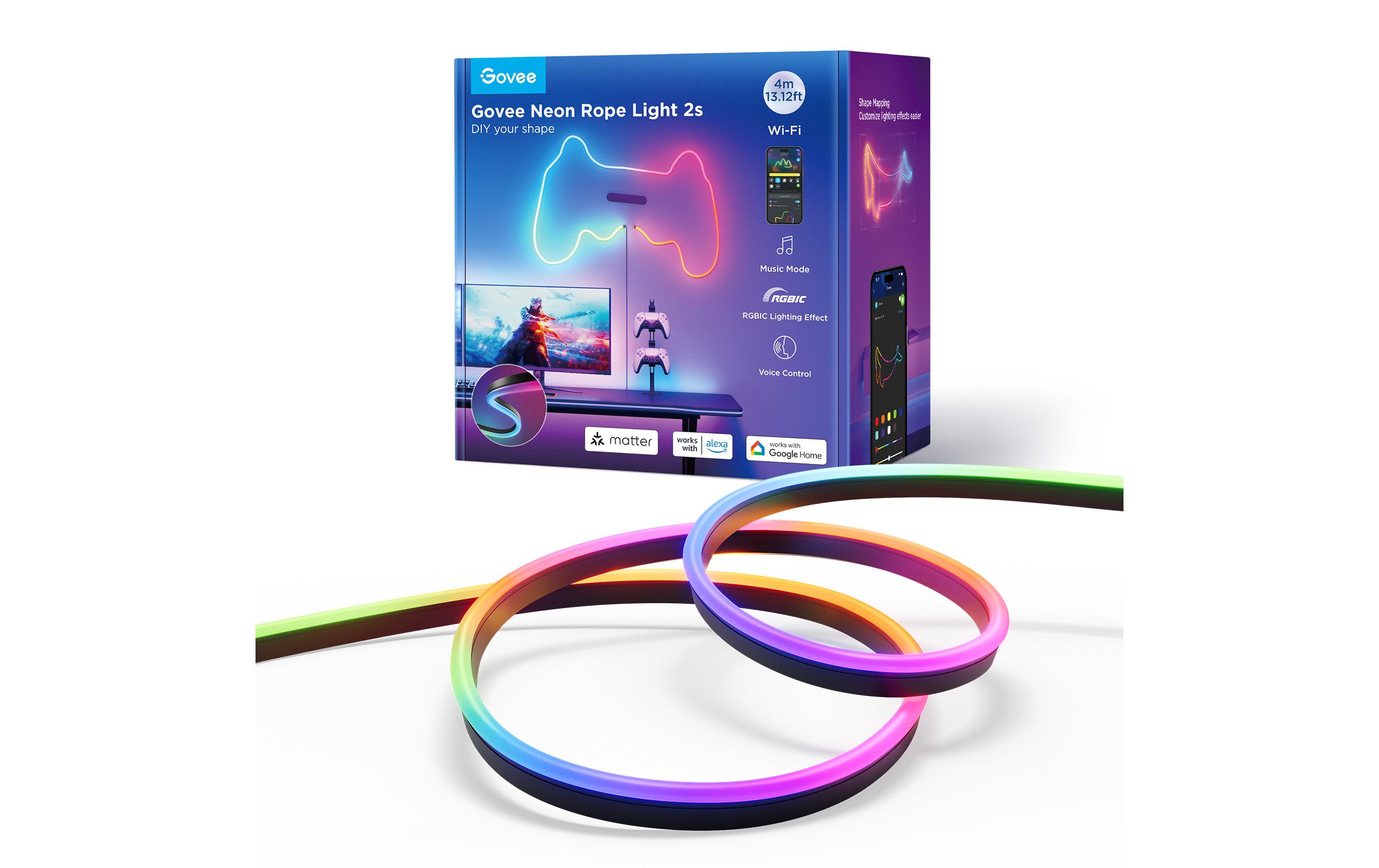 Govee LED Stripe Neon, Schwarz, 4 m, RGBIC, Matter – Smarter LED-Streifen RGBIC mit Netzteil von Govee