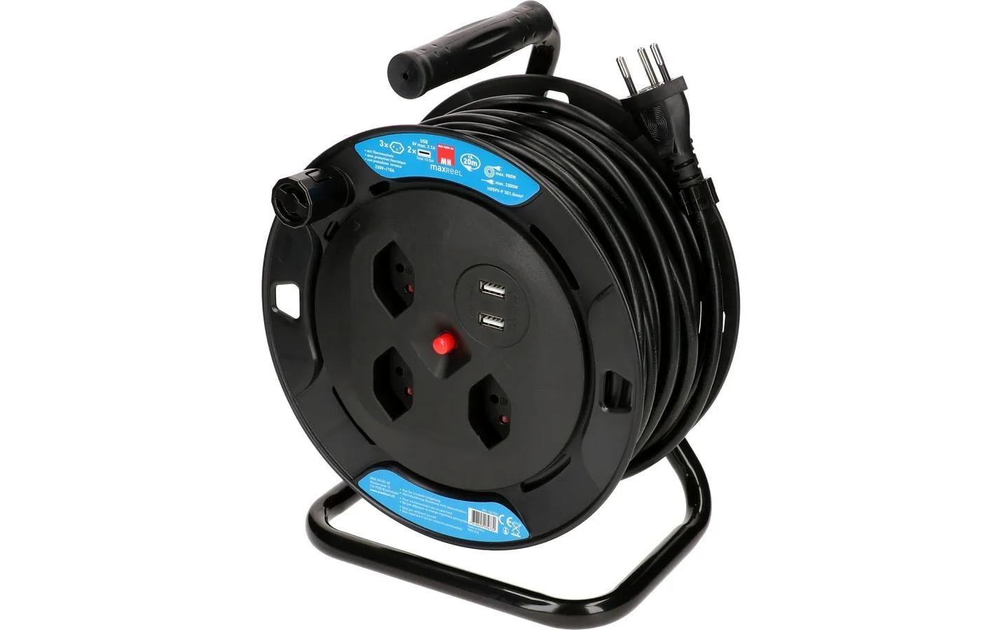 Max Hauri Kabelrolle 20 m, 3x T13, 2x USB Schwarz – Kabelrolle von Max Hauri