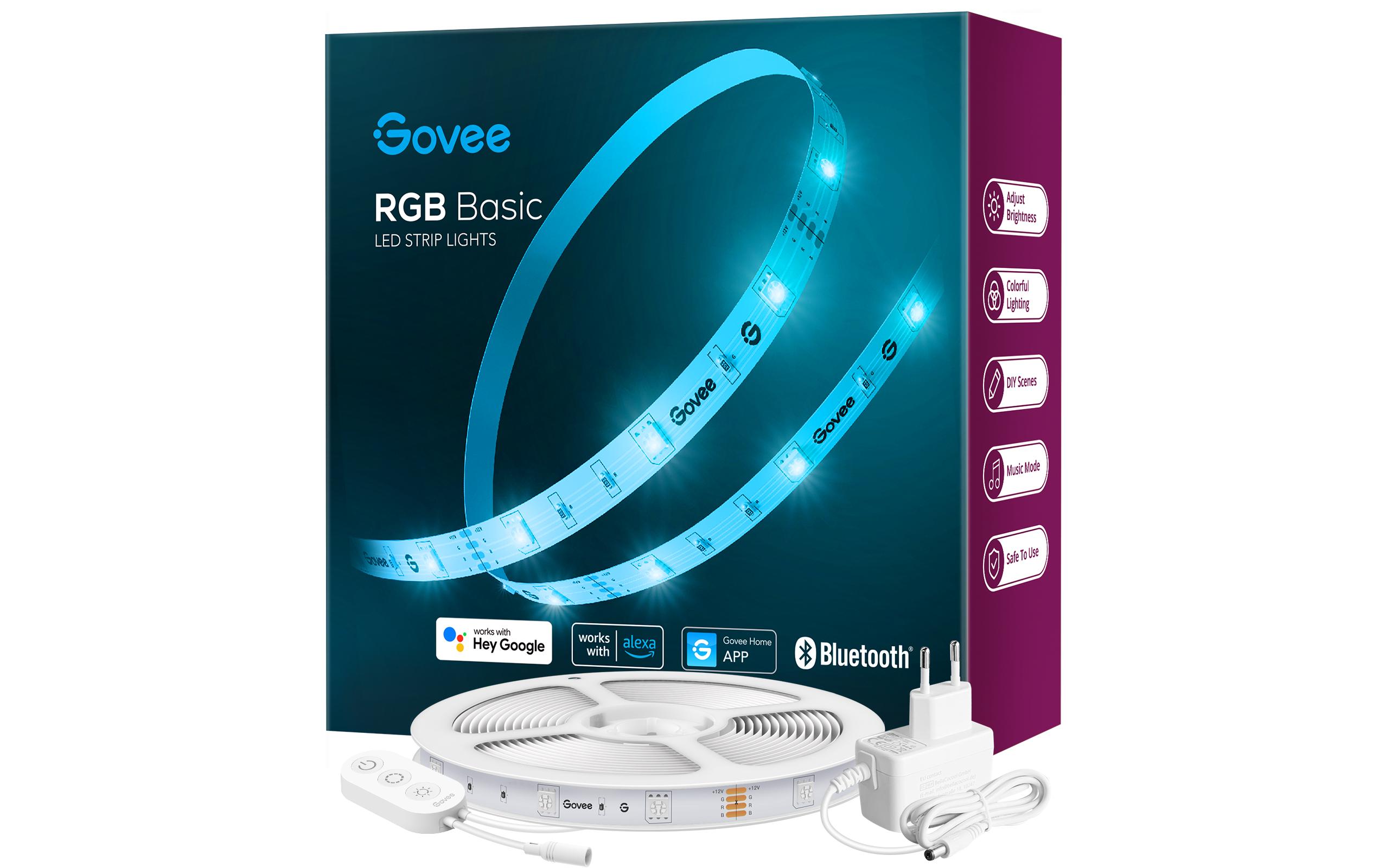 Govee LED Stripe Basic Wi-Fi + Bluetooth, 5 m, RGB – Smarter LED-Streifen RGB mit Netzteil von Govee