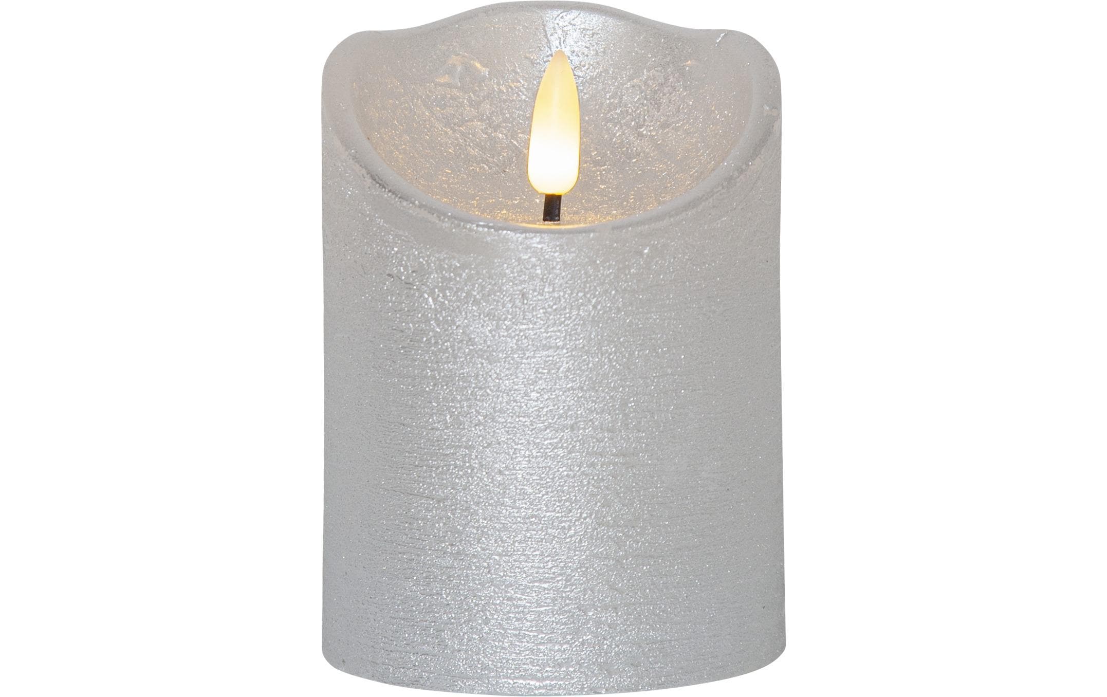 Star Trading LED-Kerze Flamme Rustic, Ø 7.5 x 10 cm, Silber – LED-Kerze mit Timer von Star Trading