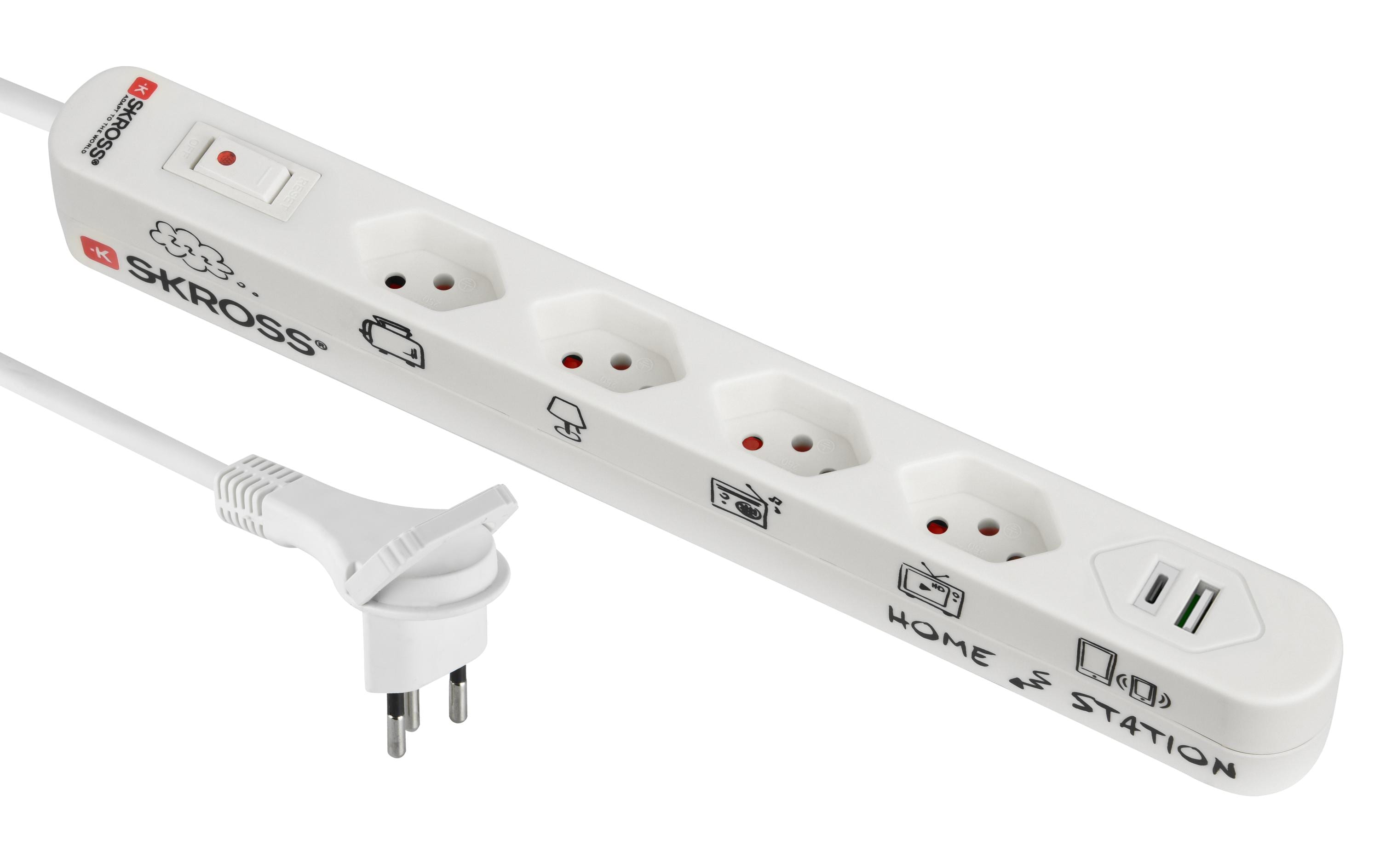 Schönenberger Steckdosenleiste Home Station 4xT13, USB-A/C mit Schalter – Steckerleiste von Schönenberger