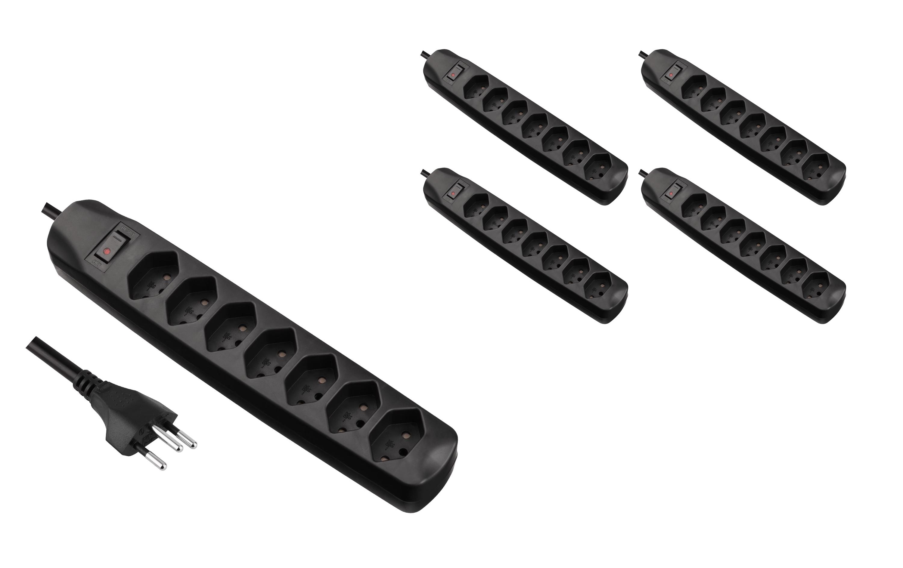 FURBER.power Steckdosenleiste 7x T13 mit Schalter, 5 Stück – Steckerleiste von FURBER.power
