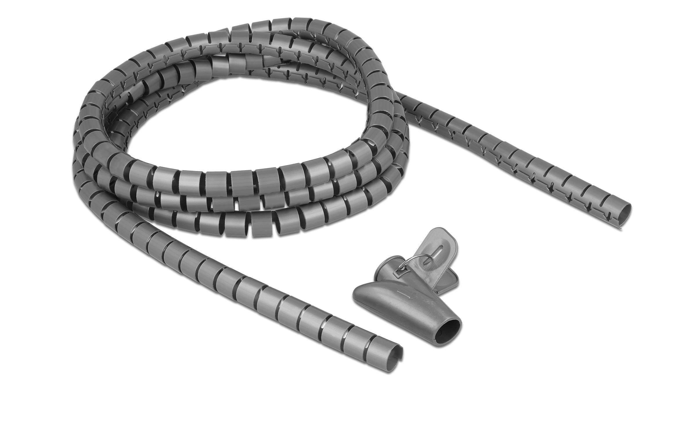 Delock Spiroschlauch mit Einziehwerkzeug, 2.5 m x 15 mm Grau – Spiralschlauch von Delock