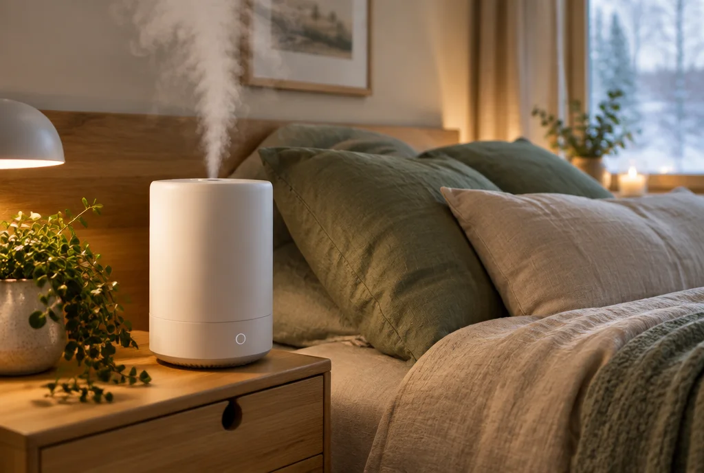 Luftbefeuchter mit feinem Nebel im Schlafzimmer