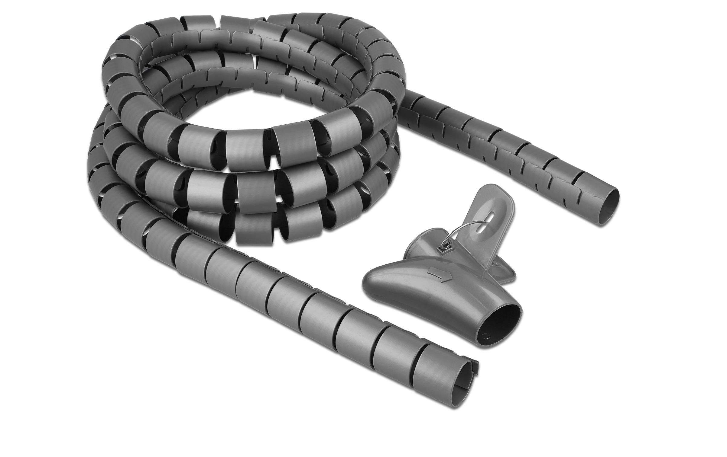 Delock Spiroschlauch mit Einziehwerkzeug, 2.5 m x 30 mm Grau – Spiralschlauch von Delock