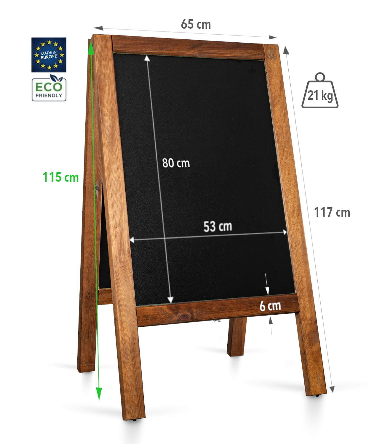 Kreidetafel/Holz Kundenstopper PRO (65x118 cm) - wasserdicht