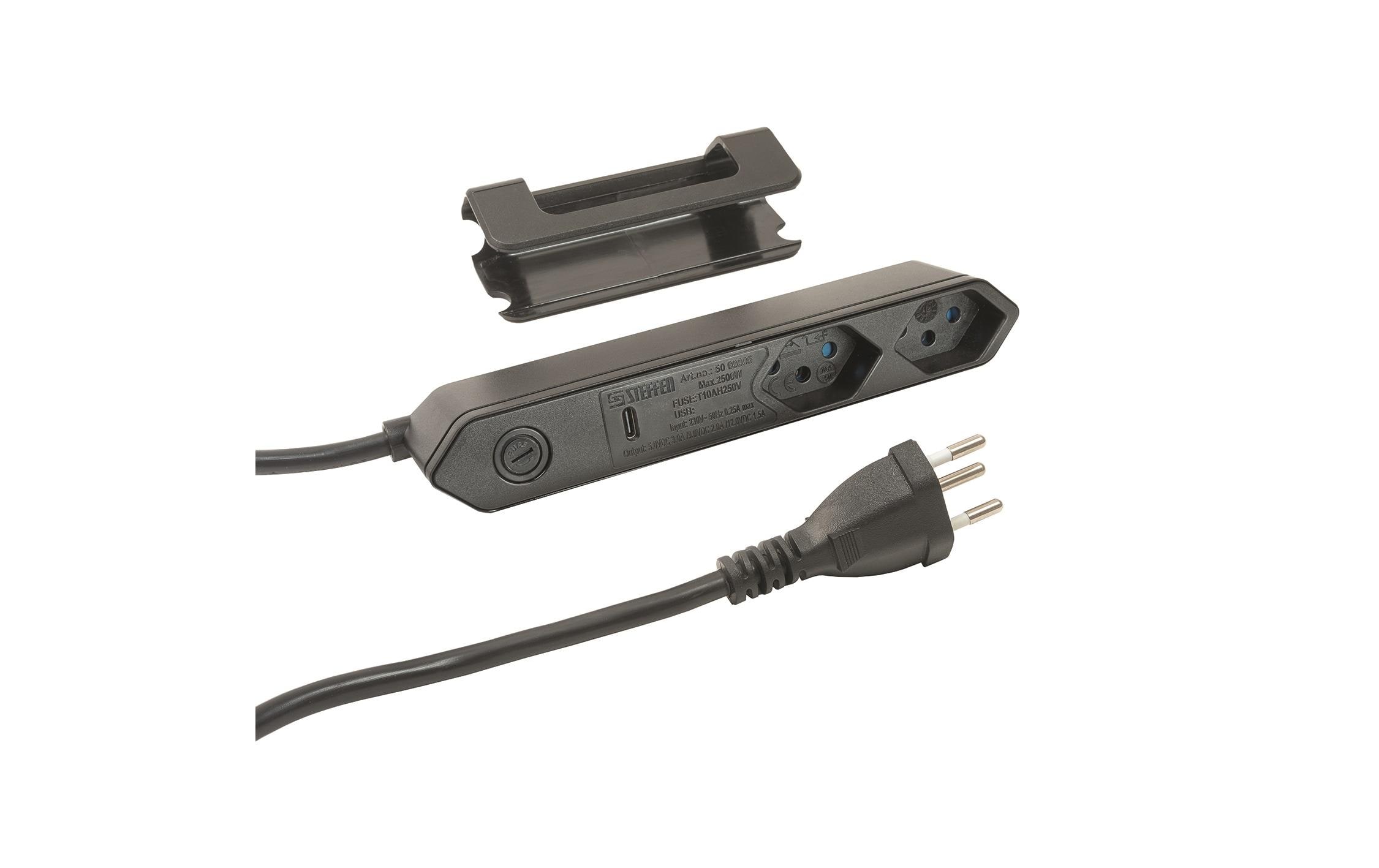 STEFFEN Steckdosenleiste STEBA IQ 2xT13 1xUSB-C PD 18W Schwarz