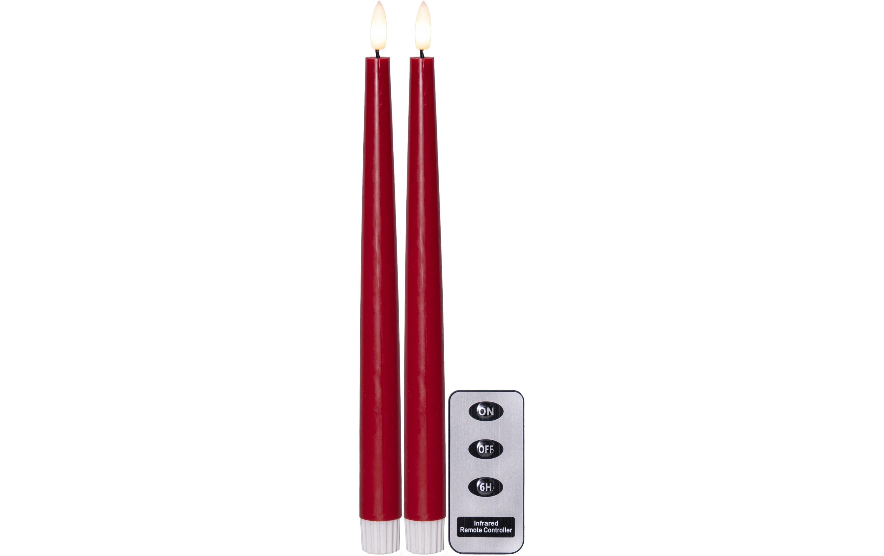 Star Trading LED-Stabkerzen Set Flamme Slim, 2 Stück, Rot – LED-Stabkerze mit Timer mit Fernbedienung von Star Trading