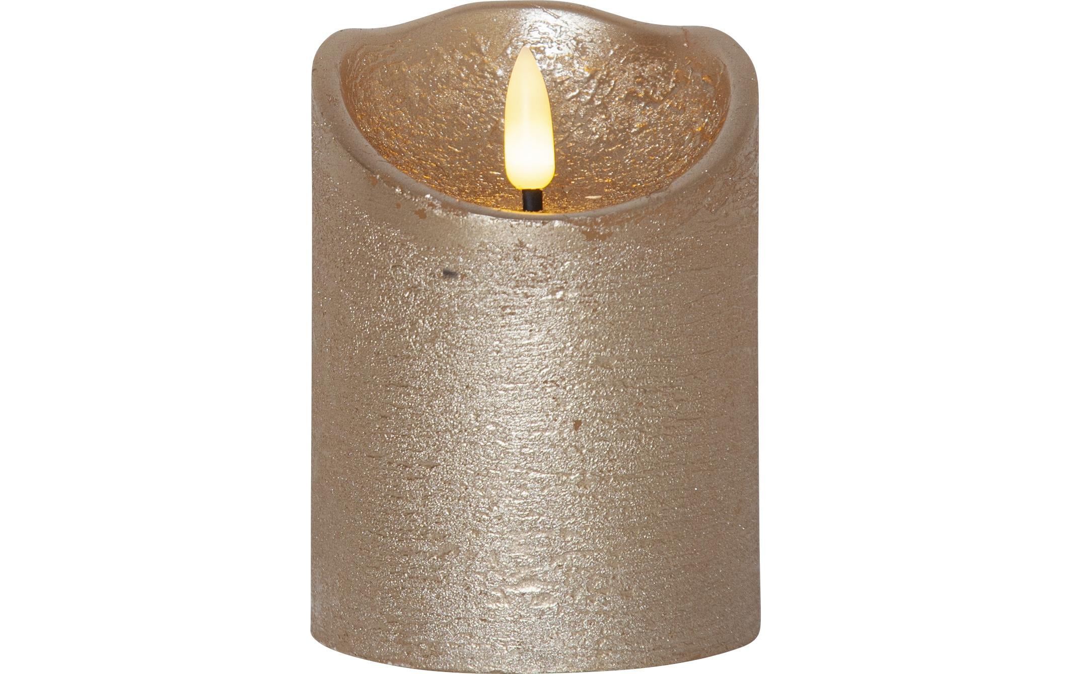 Star Trading LED-Kerze Flamme Rustic, Ø 7.5 x 10 cm, Gold – LED-Kerze mit Timer von Star Trading