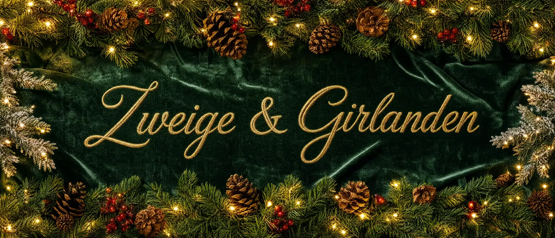 Zweige & Girlanden – weihnachtlich dekoriertes Banner mit Lichterketten und Kerzen