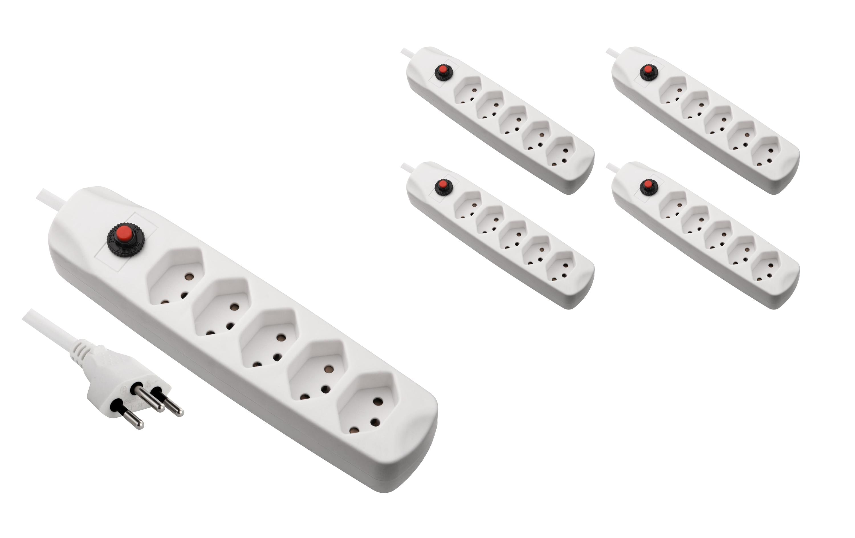 FURBER.power Steckdosenleiste mit Überlastschutz 5x T13, 5 Stück, Weiss – Steckerleiste von FURBER.power
