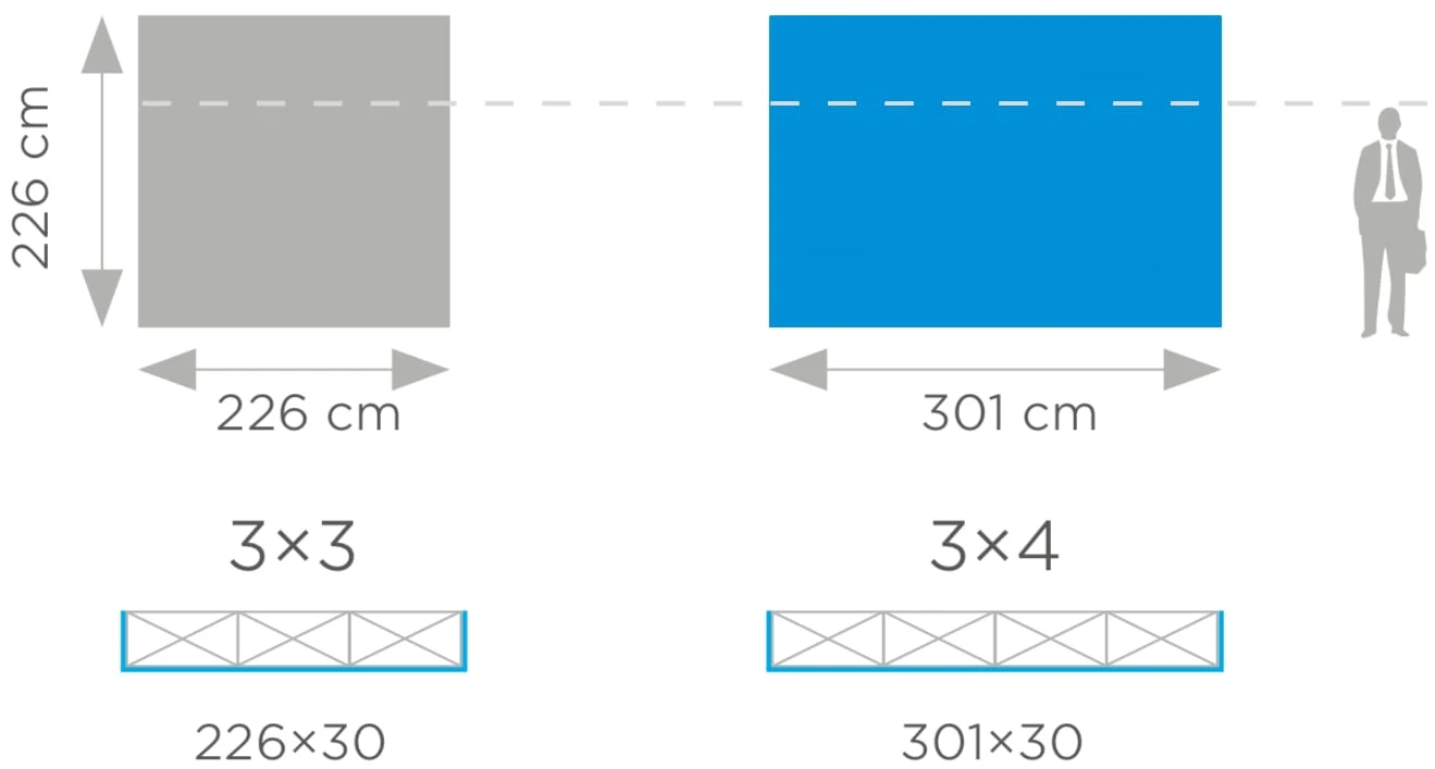 Maßzeichnung Velcro POP UP gerade 3X4