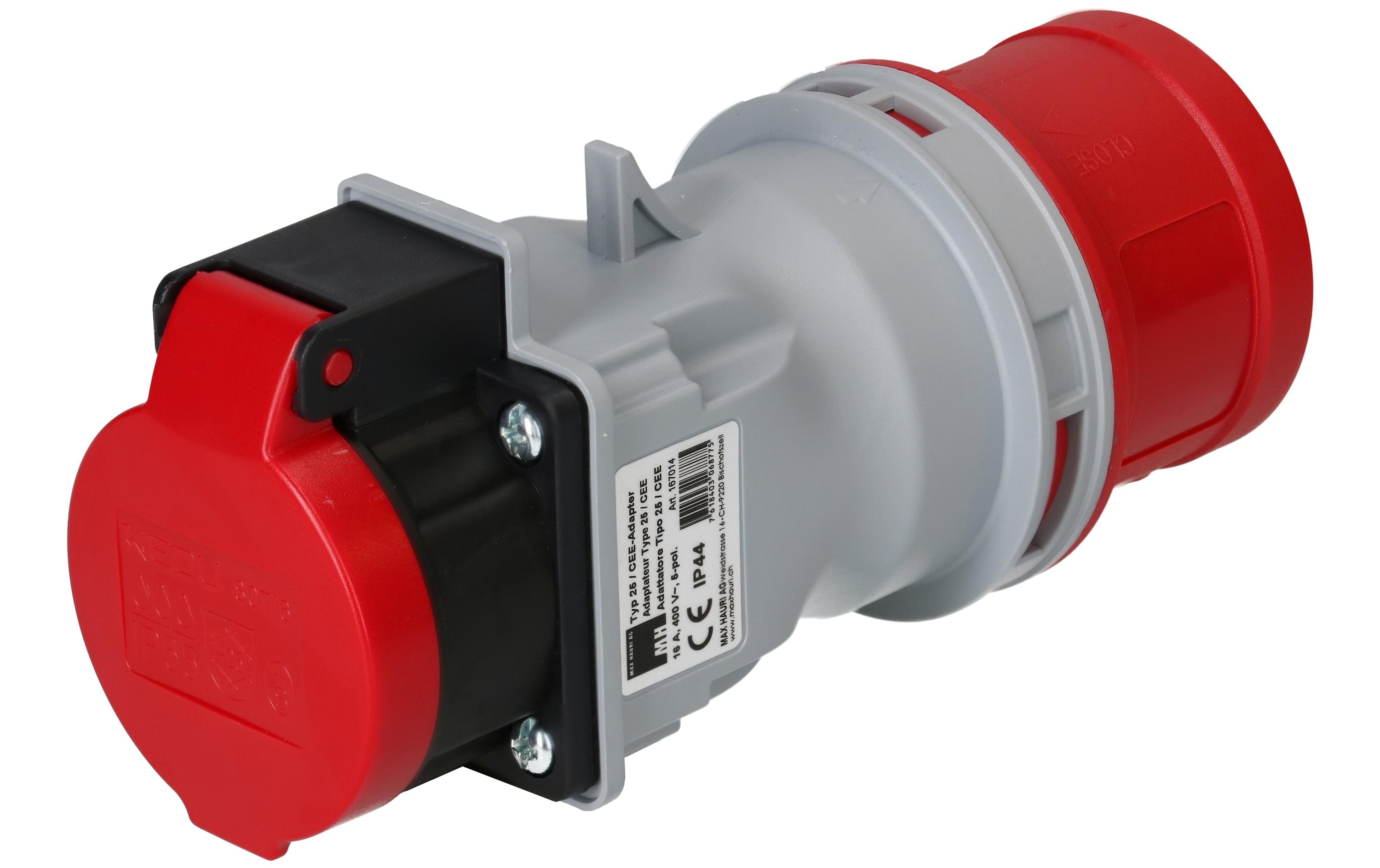 maxCAMP Adapterstecker CEE16/5 - T25, Rot/Grau – CEE-Stecker 16/5 von maxCAMP