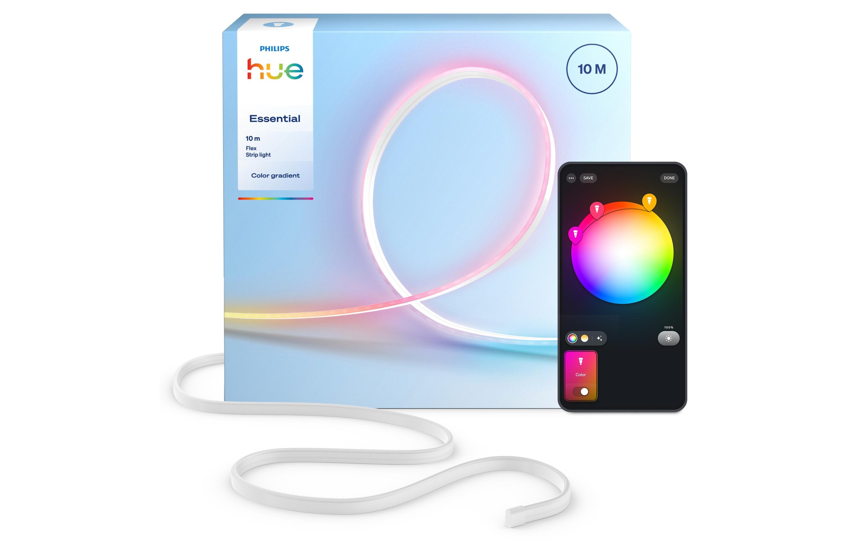 Philips Hue LED-Stripe Essential Flex Gradient Mehrfarbig, 10 m – Smarter LED-Streifen mit Netzteil von Philips Hue
