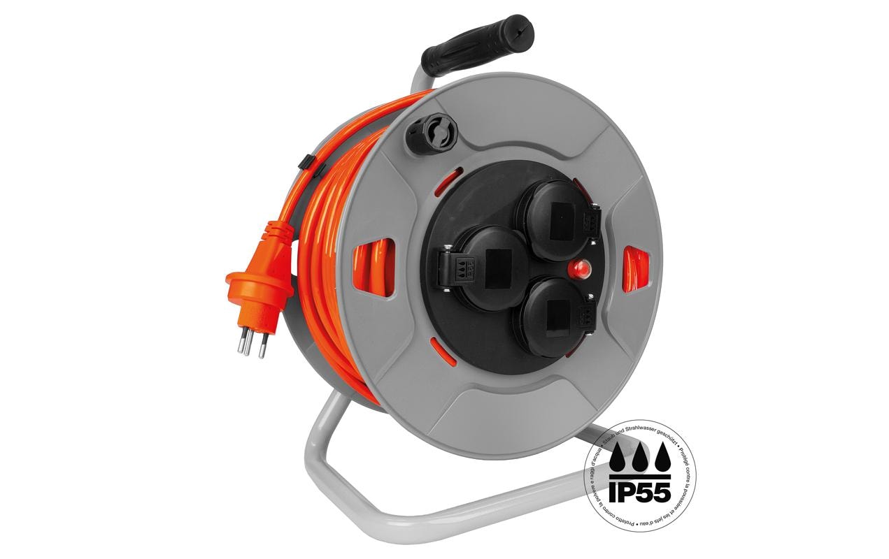 STEFFEN Kabelrolle FLEX PUR Kunststoff 3 x T13 IP55 25m Grau Schwarz – Kabelrolle von STEFFEN