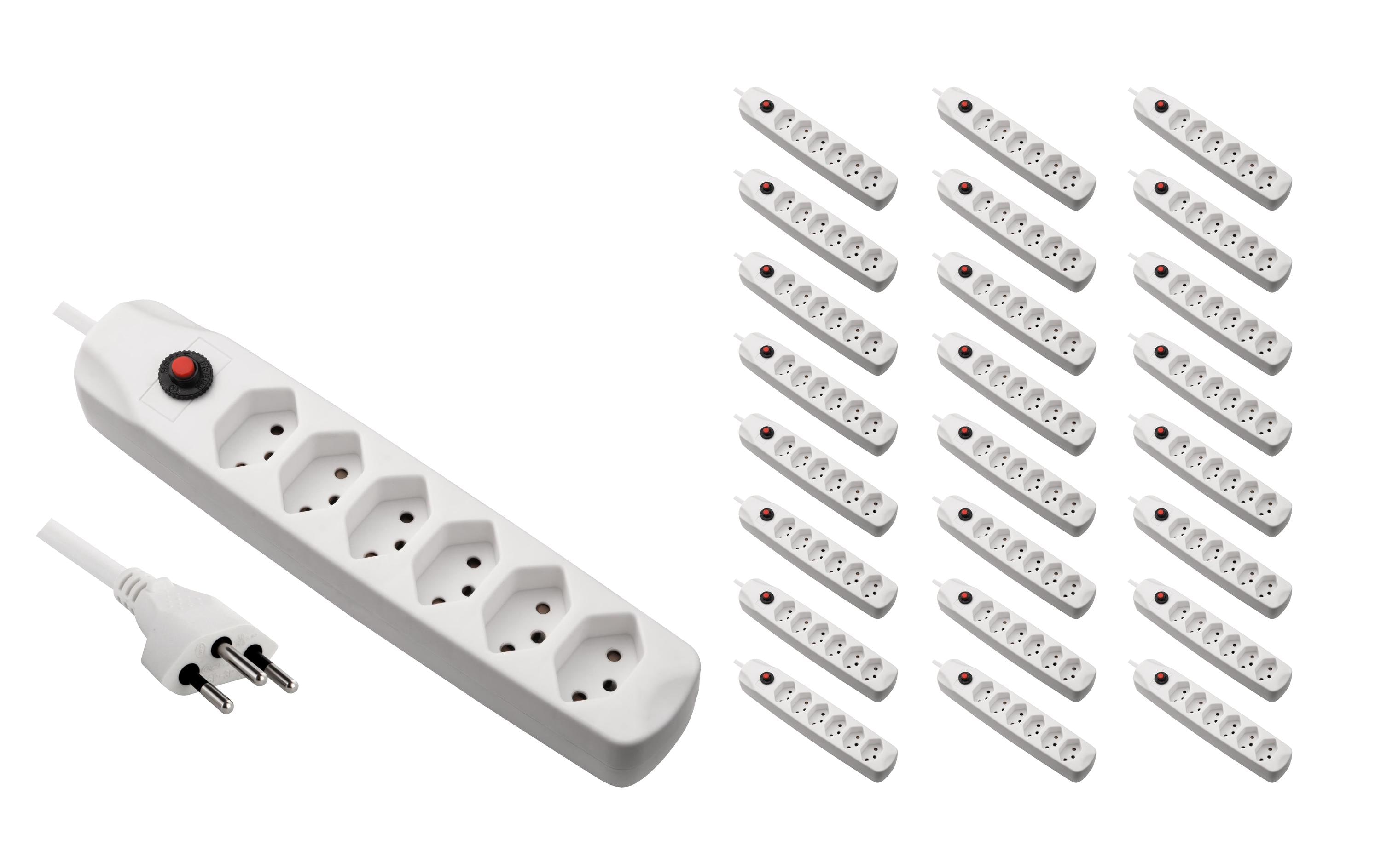 FURBER.power Steckdosenleiste mit Überlastschutz 6x T13, 25 Stück, Weiss – Steckerleiste von FURBER.power