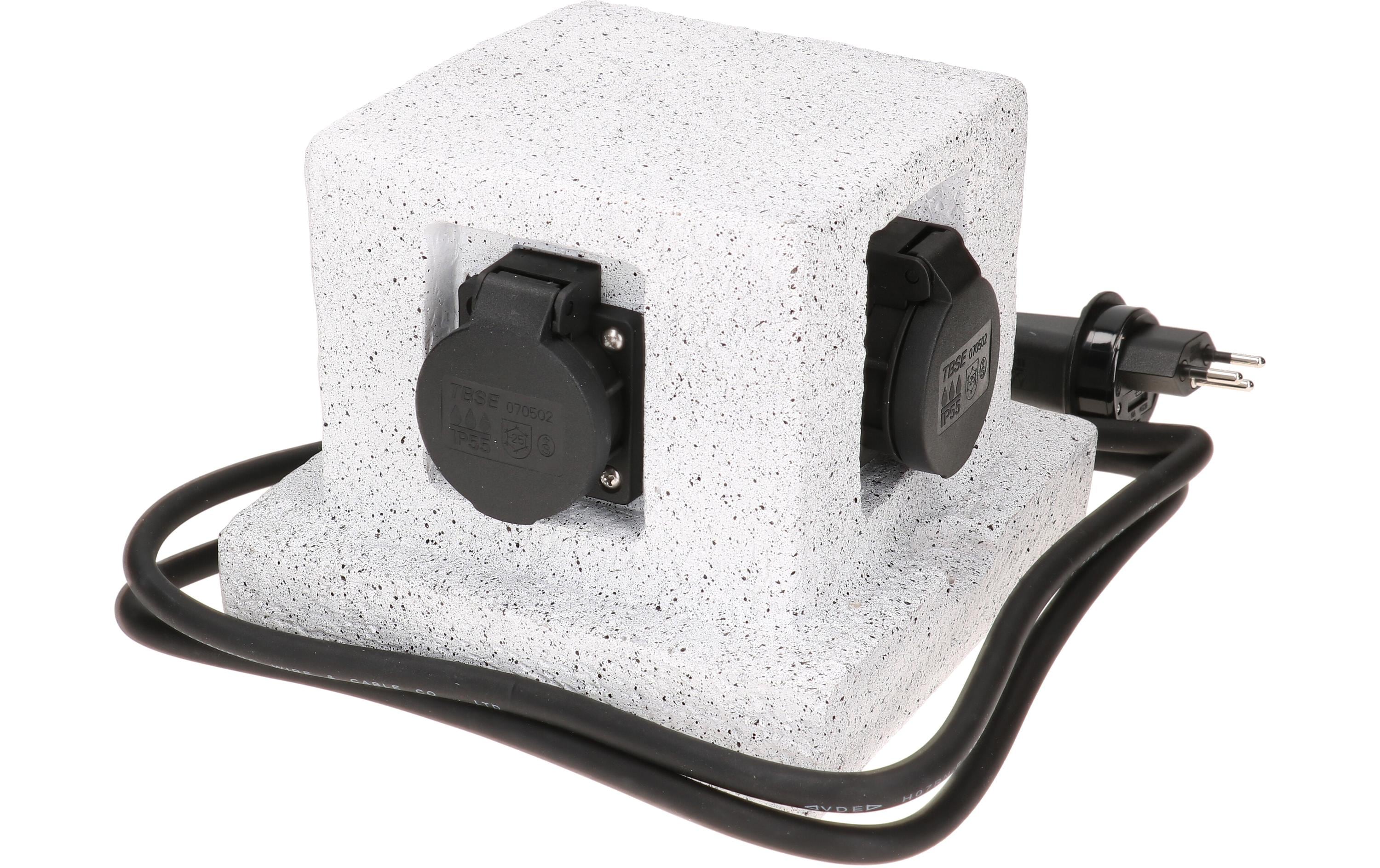 Max Hauri Gartenstromverteiler 4x T13, Steinoptik, Weiss – Gartensteckdose von Max Hauri