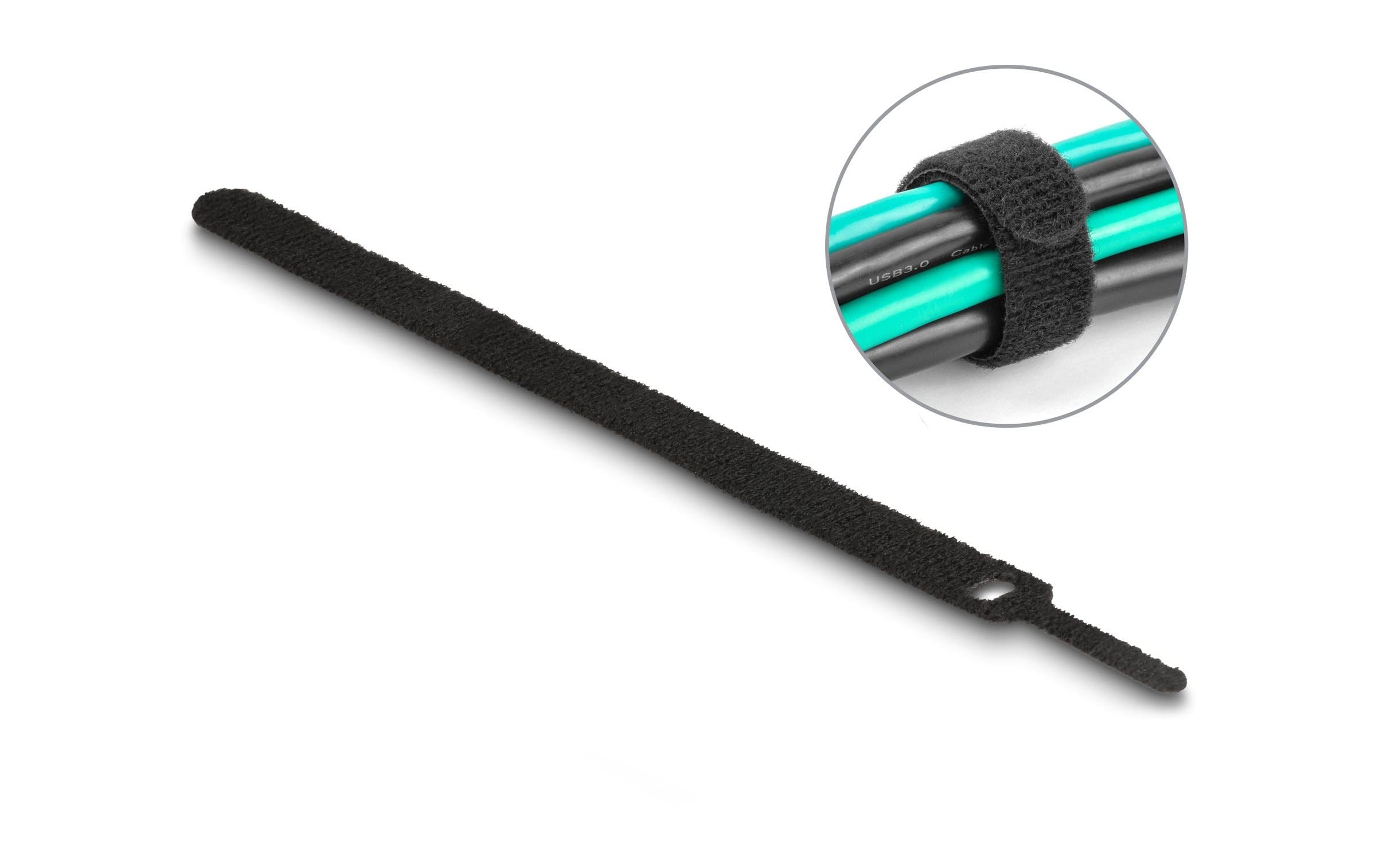 Delock Klettkabelbinder Schwarz 200 mm x 12 mm, 10 Stück – Klettkabelbinder von Delock