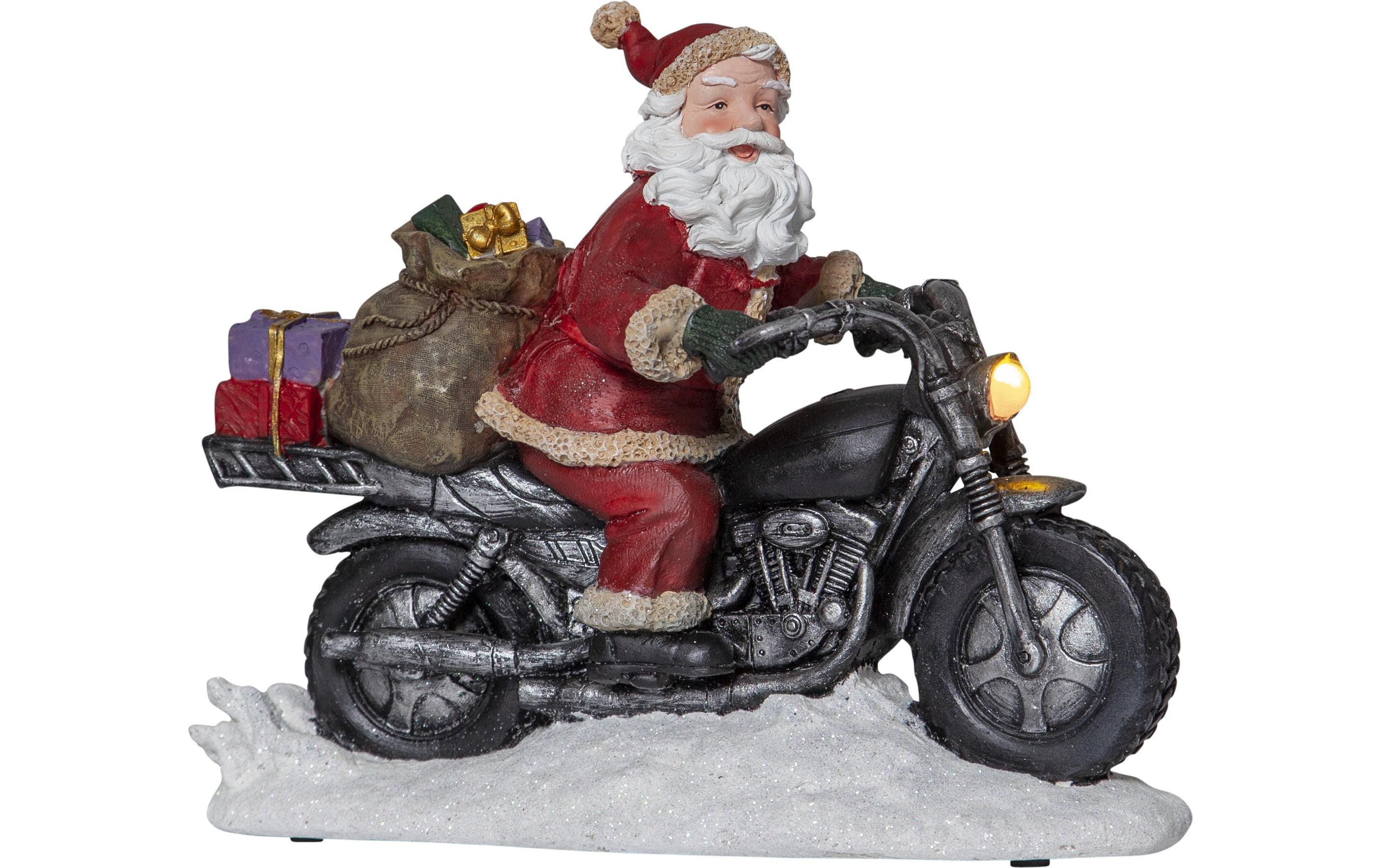 Star Trading LED-Figur Nikolaus auf Motorrad, 26 cm, Rot – LED-Weihnachtsfigur mit Timer von Star Trading