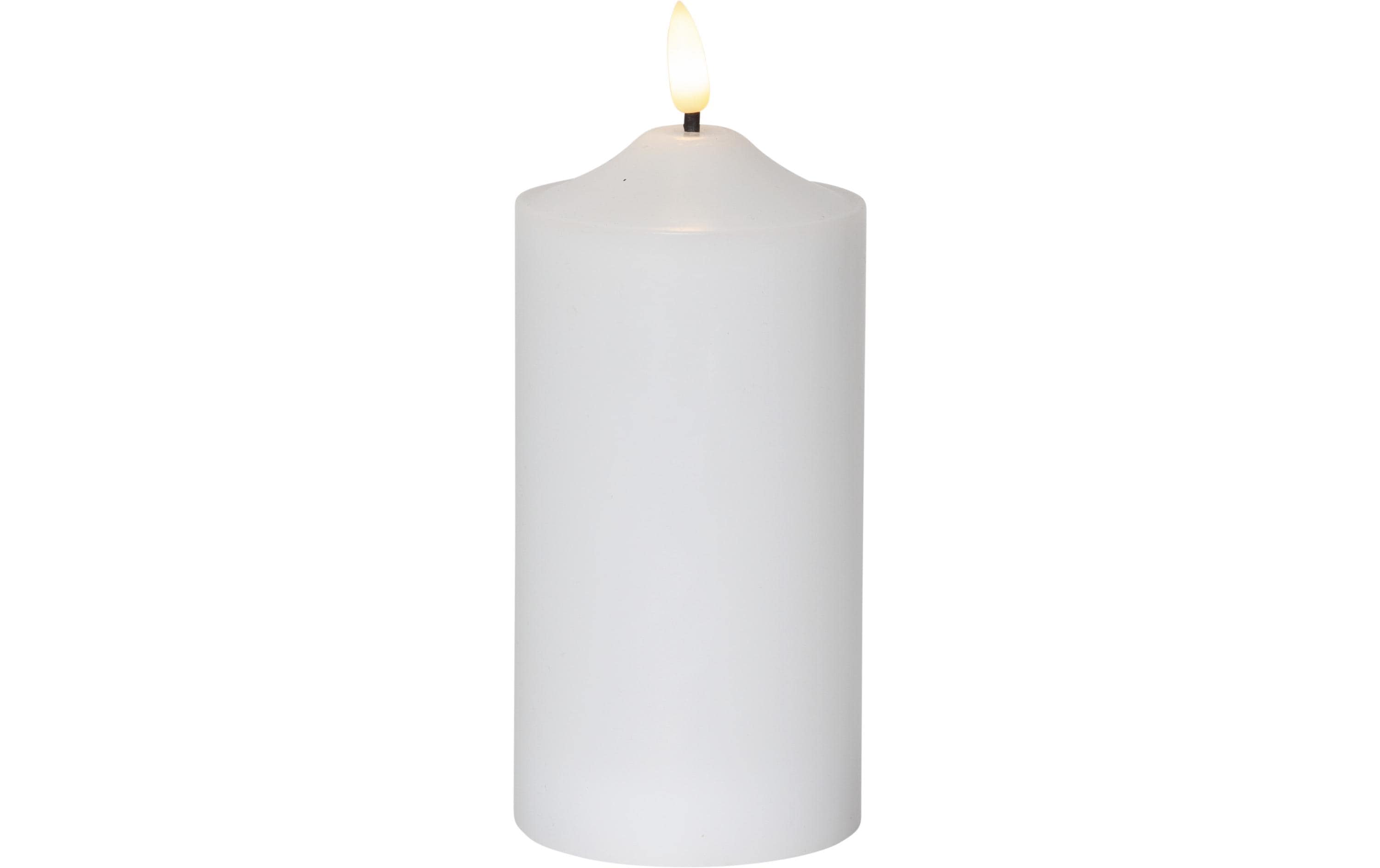 Star Trading LED-Kerze Pillar Flamme Ø 7.5 x 17 cm, Weiss – LED-Kerze mit Timer von Star Trading