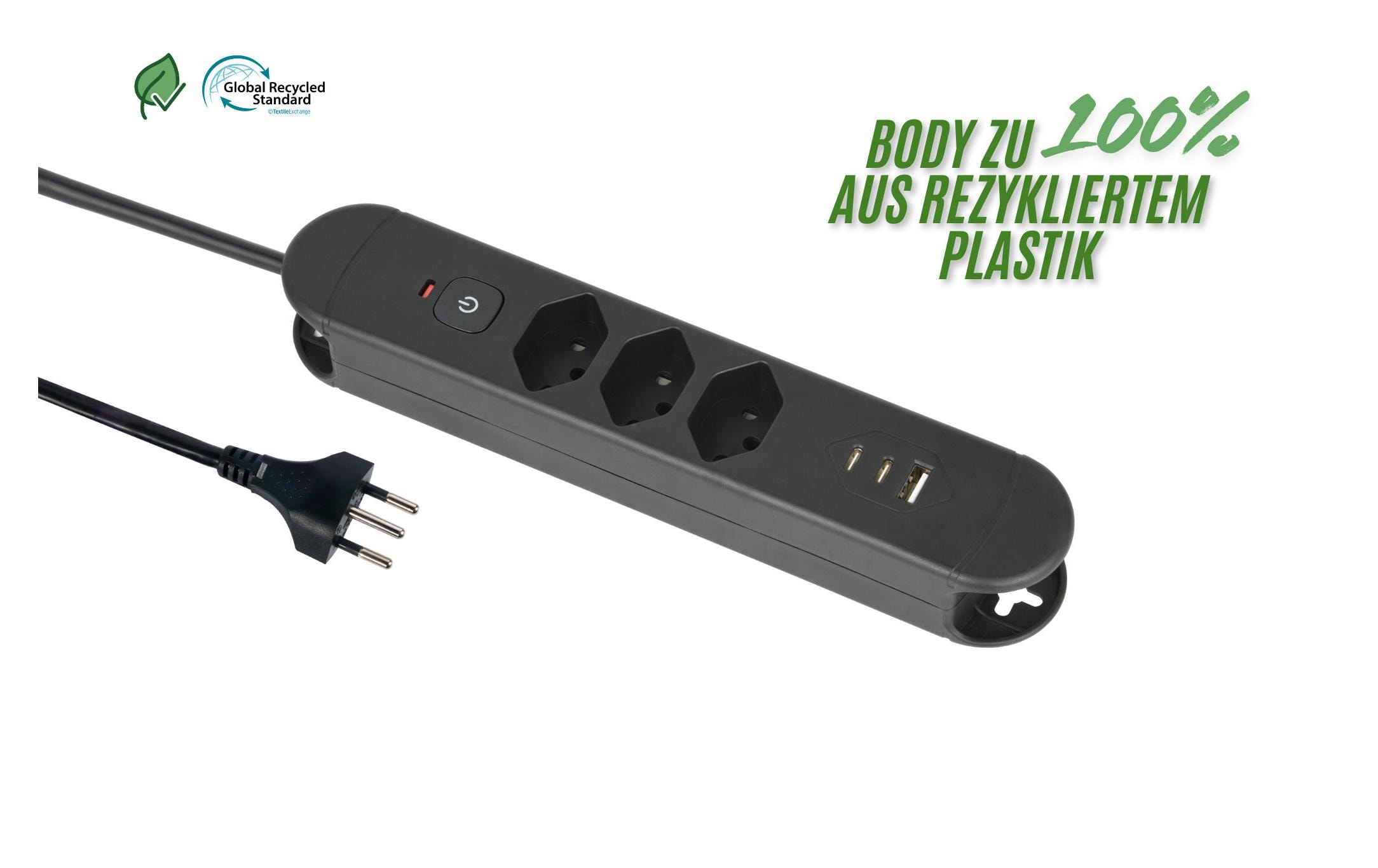 Schönenberger Steckdosenleiste Re:Life USB 3x T13. 2x USB-C + 1x USB-A – Steckerleiste von Schönenberger