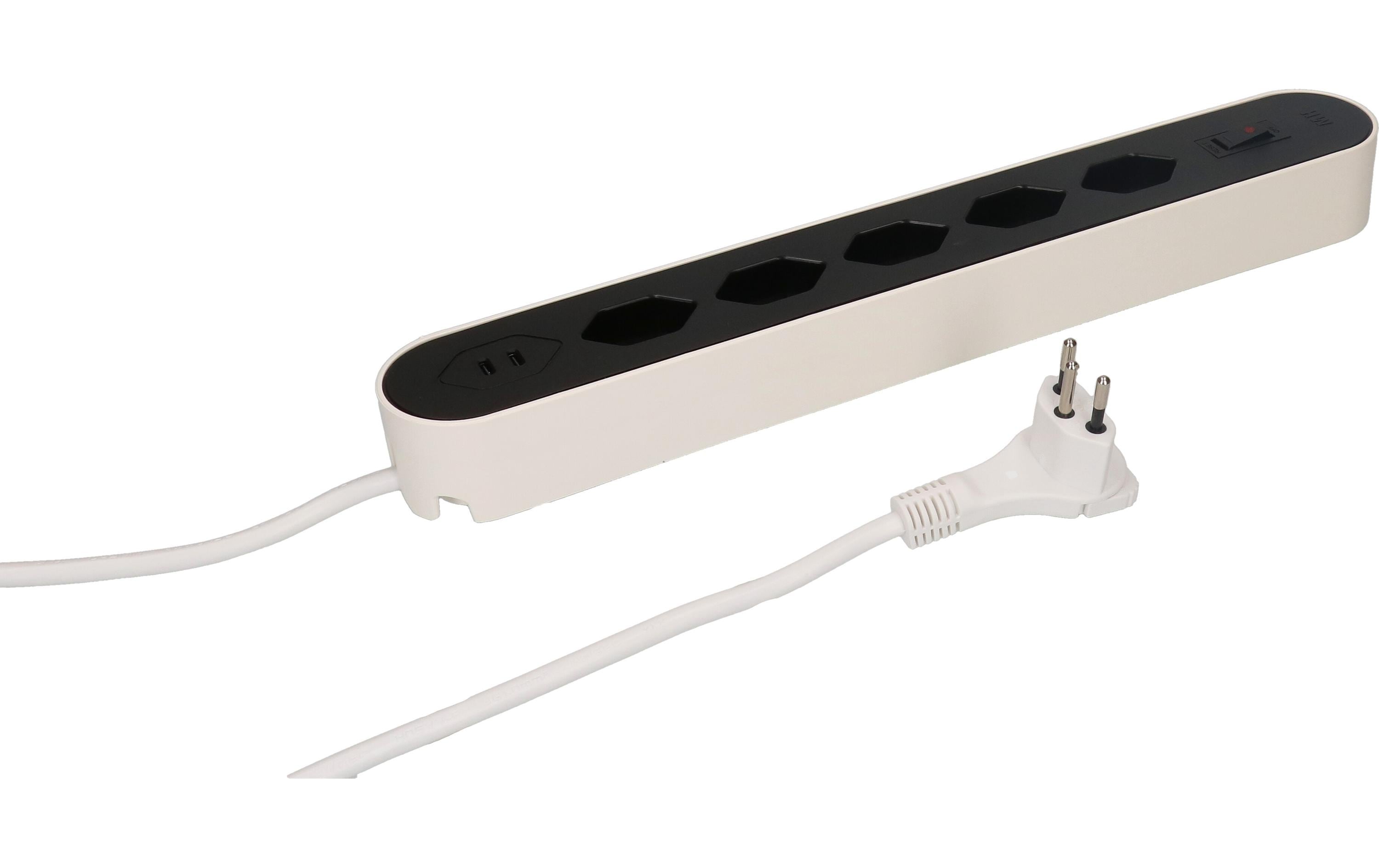 Max Hauri Design Line 5x Typ 13, 2x USB-C, Schalter, 2.2m, flach – Steckerleiste von Max Hauri
