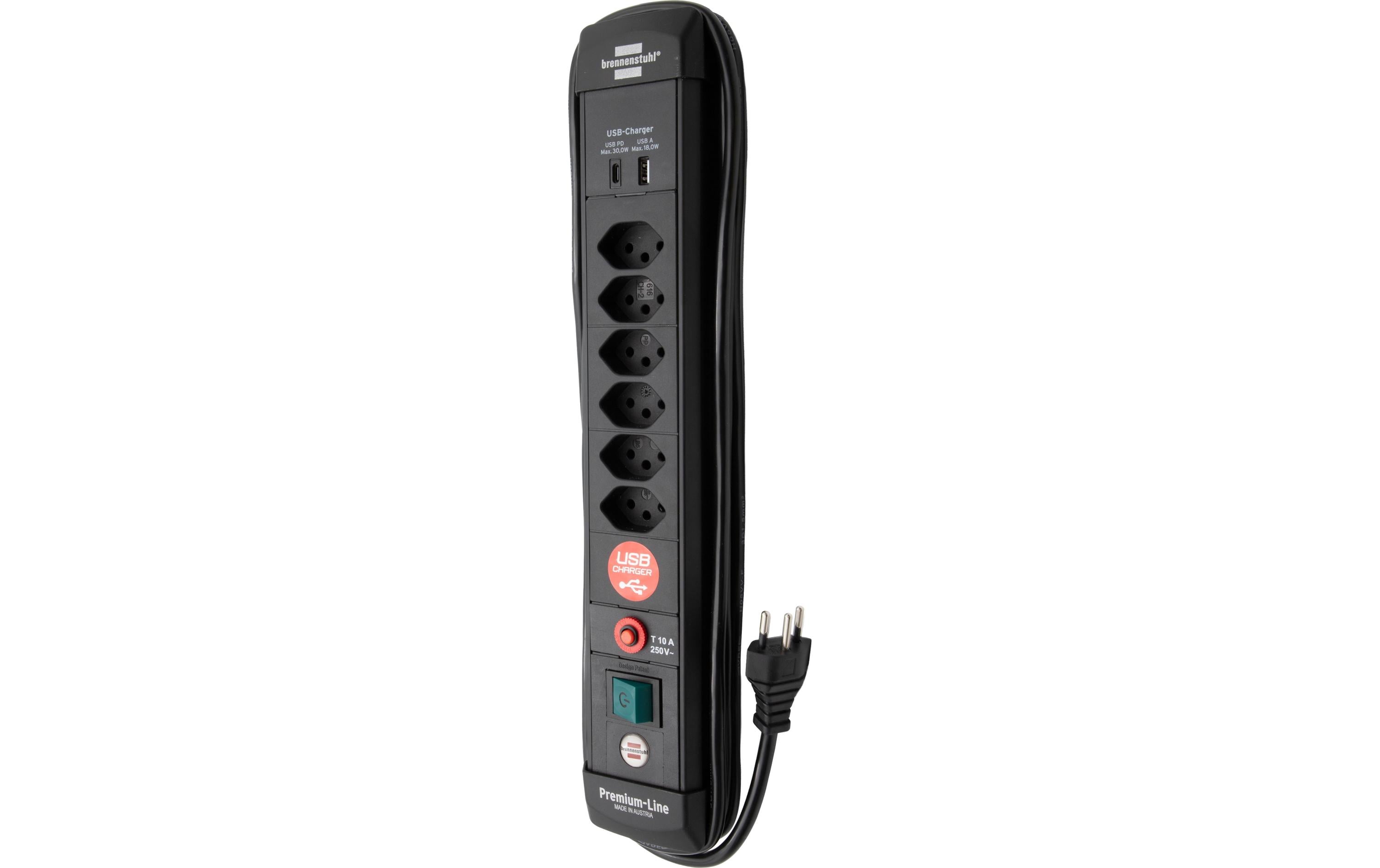 Brennenstuhl Premium-Line 6-fach USB-C PD 30W USB-A 18W Schwarz 3 m