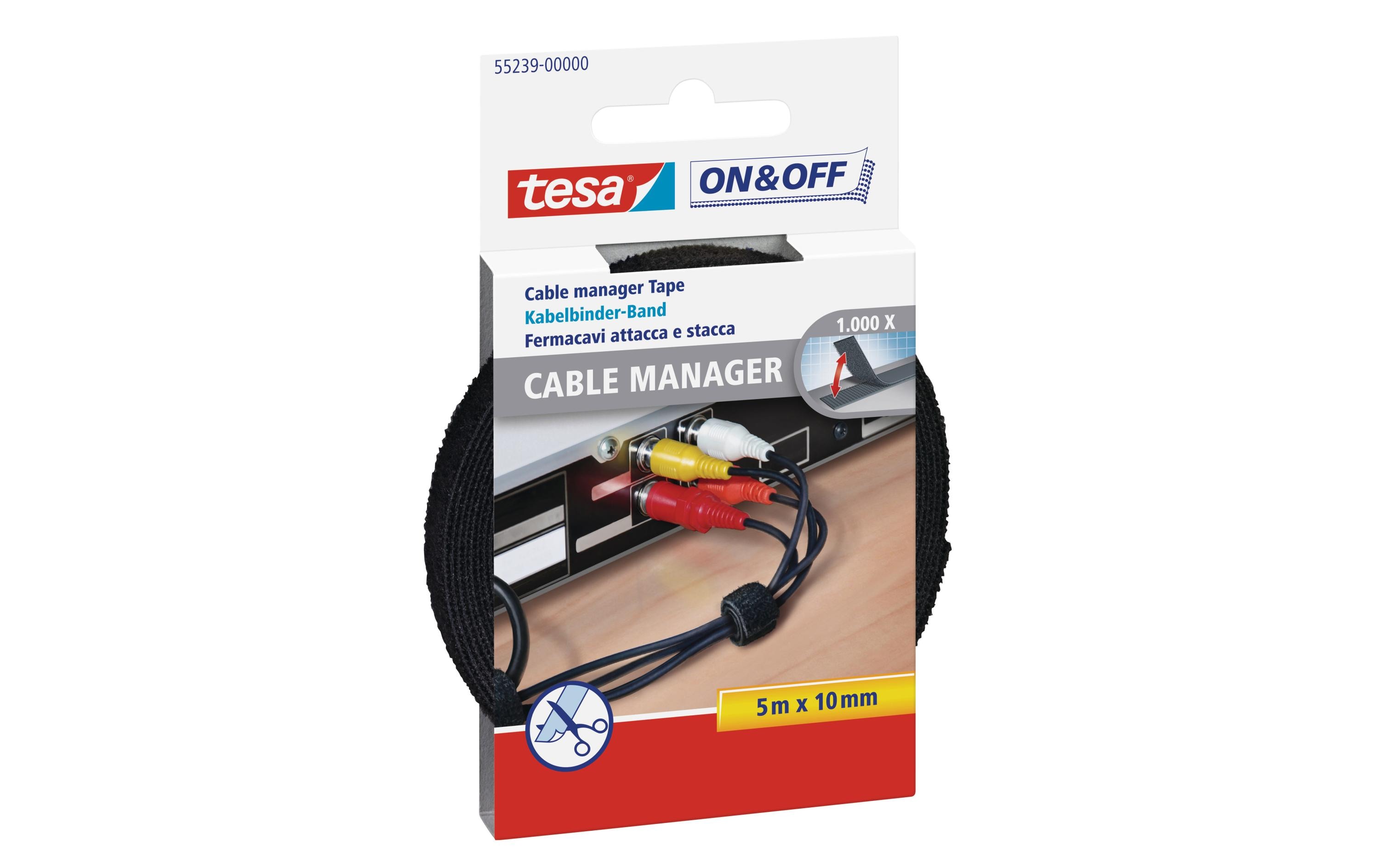 tesa Klettband-Rolle Velcro 10 mm x 5 m, Schwarz – Klettband-Rolle von tesa