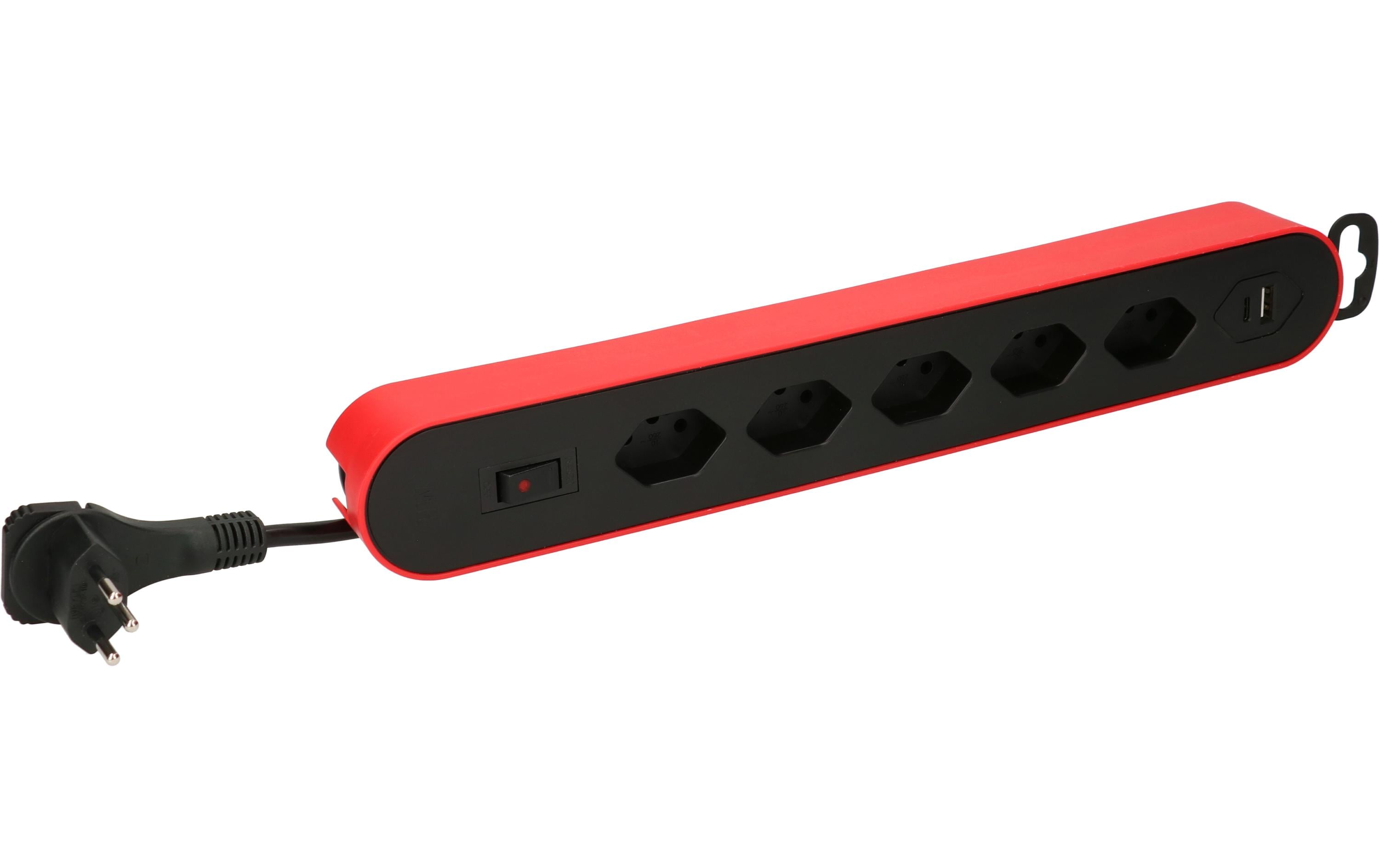 Max Hauri Steckdosenleiste Design Line 5x T13 USB A+C rot – Steckerleiste von Max Hauri
