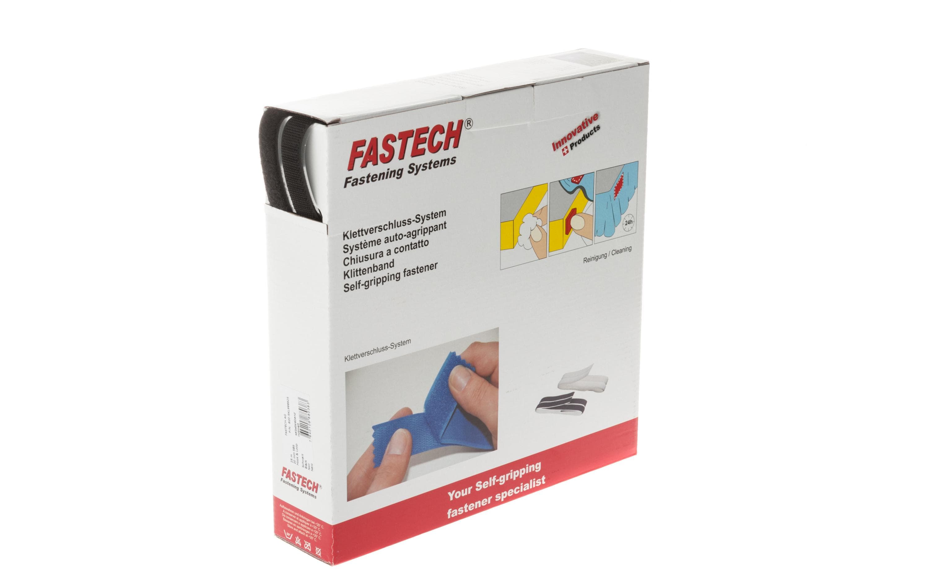 FASTECH Klettband-Box 20 mm x 25 m selbstklebend, Schwarz – Klettband-Rolle von FASTECH