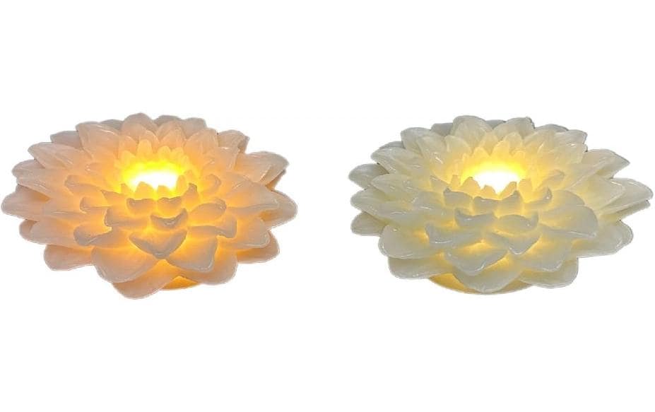 Dameco LED Wachskerze Rose Blüte 2er Set rosa und türkis grün – LED-Kerze für aussen von Dameco