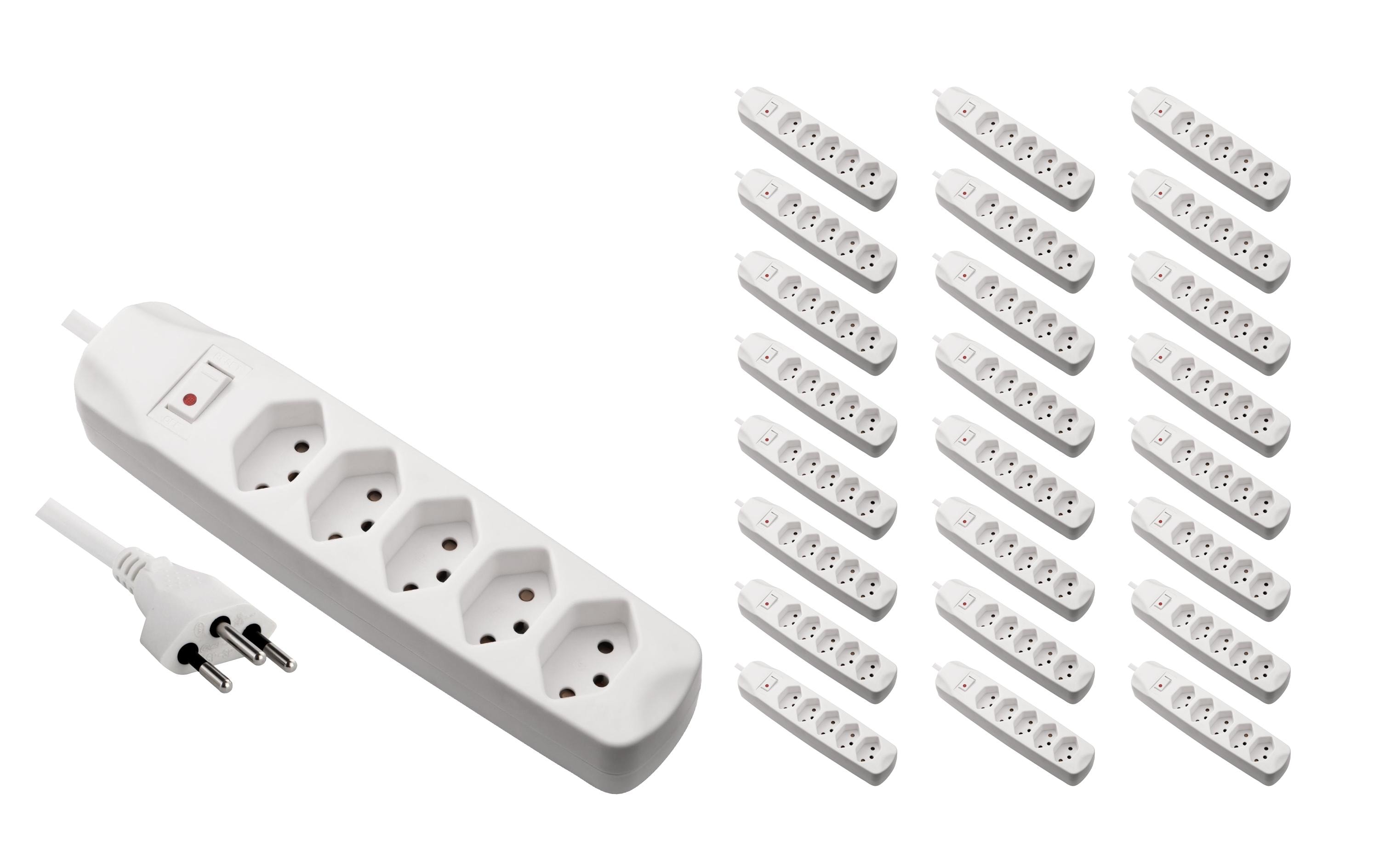 FURBER.power Steckdosenleiste 5x T13 mit Schalter, 25 Stück, Weiss – Steckerleiste von FURBER.power