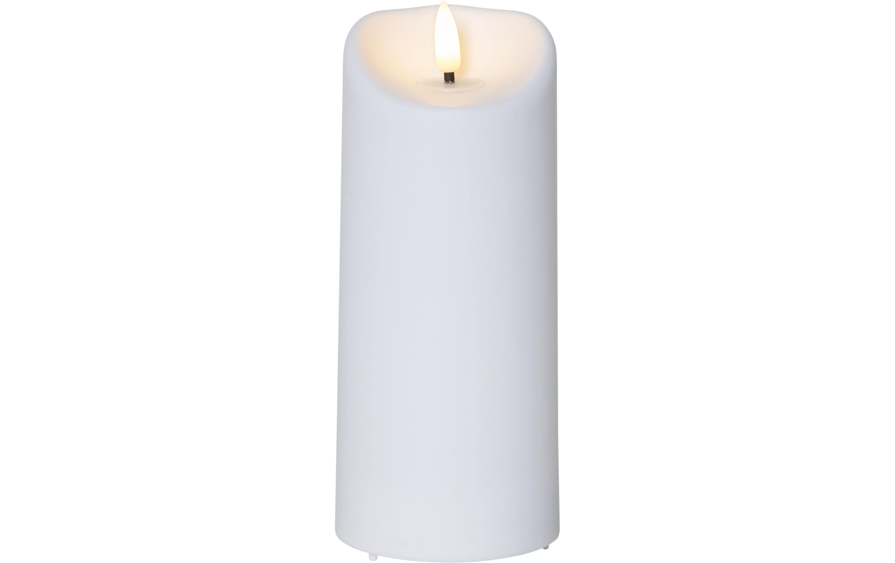 Star Trading LED-Kerze Pillar Flamme Ø 7.5 x 18 cm, Weiss – LED-Kerze mit Timer für aussen von Star Trading