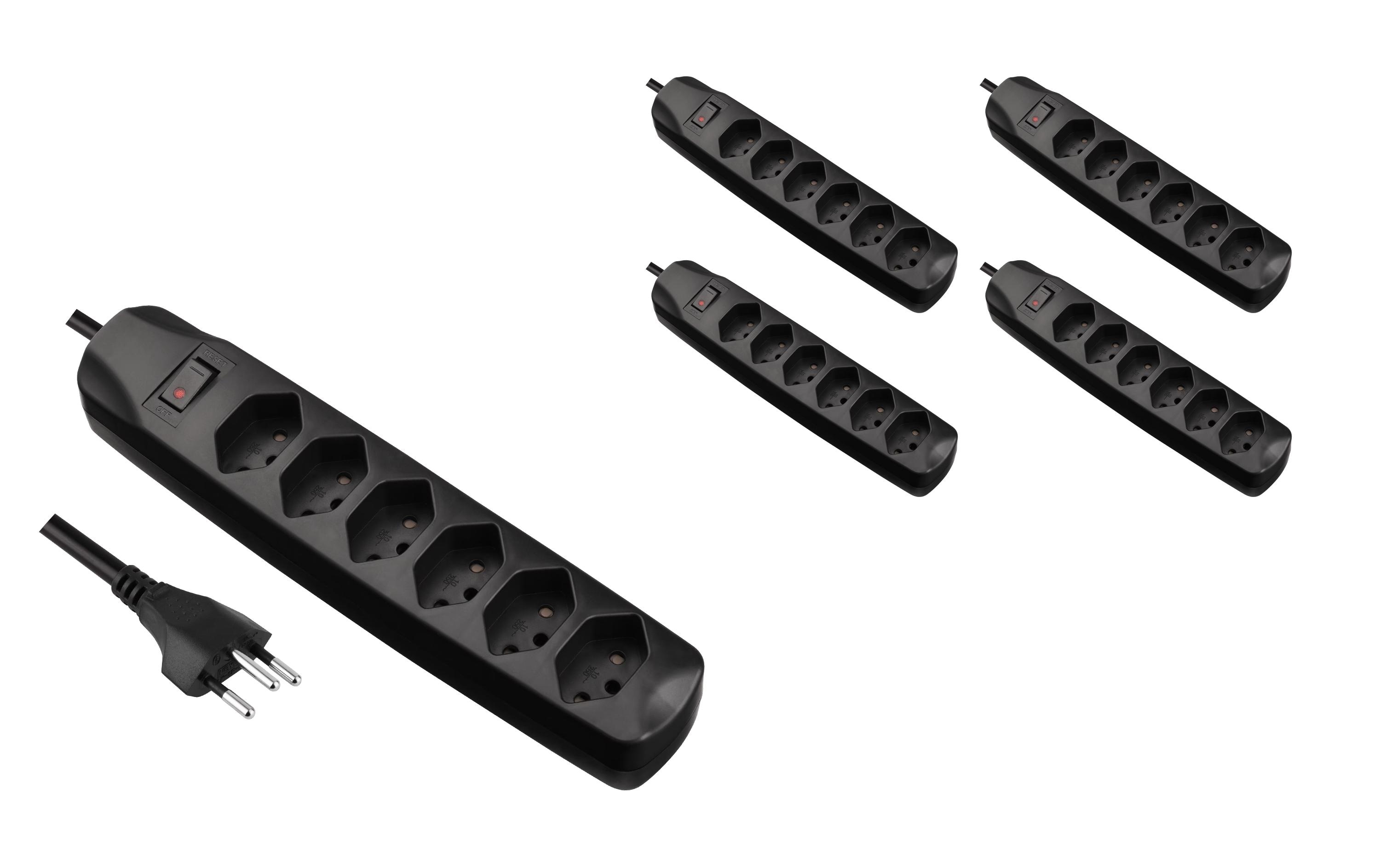 FURBER.power Steckdosenleiste 6x T13 mit Schalter, 5 Stück – Steckerleiste von FURBER.power