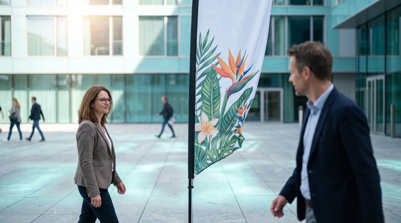 Doppelseitig bedruckte Fahne