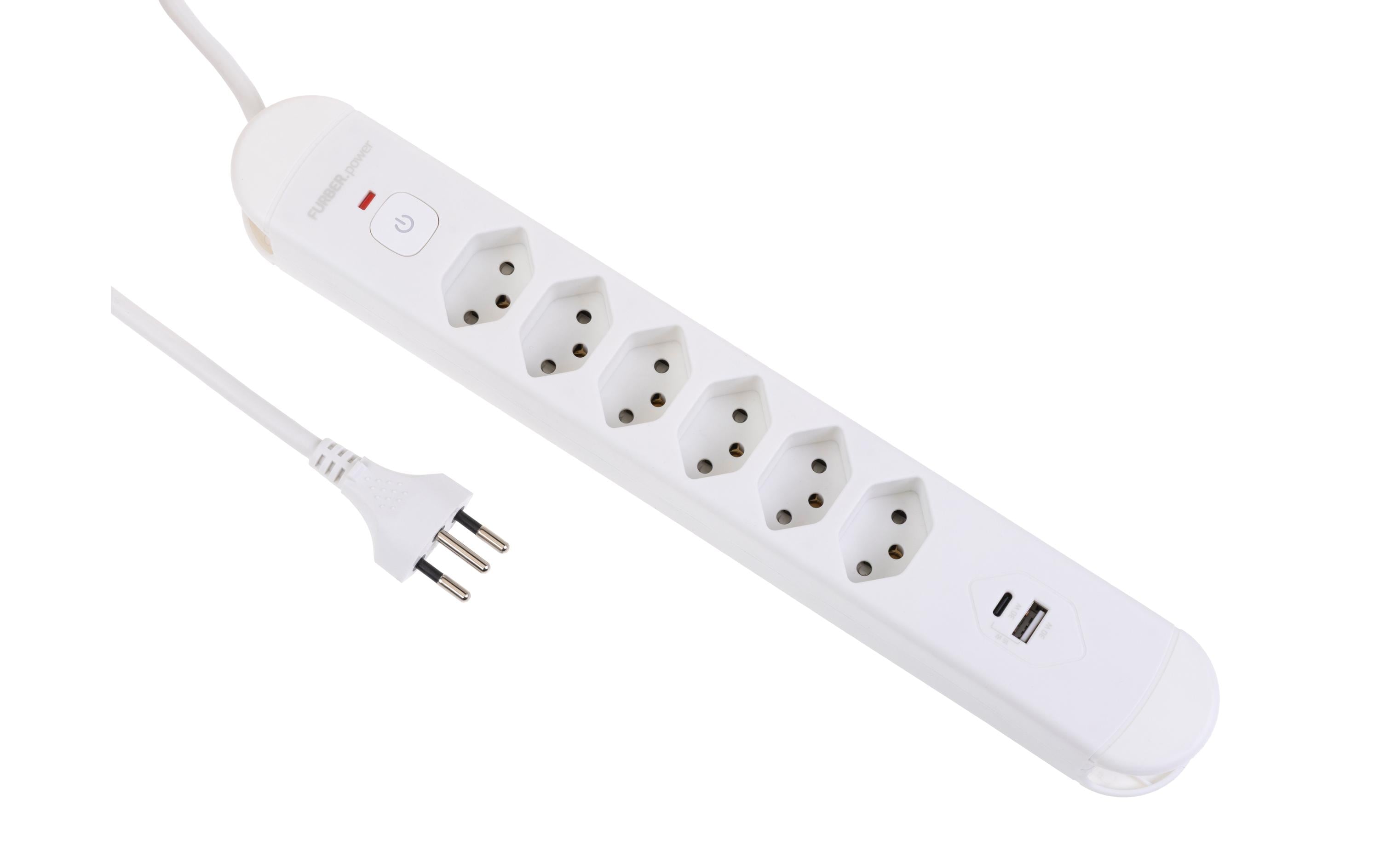 FURBER.power Steckdosenleiste Tuttovario 6 x T13, 1 x USB C, 1 x USB A – Steckerleiste von FURBER.power