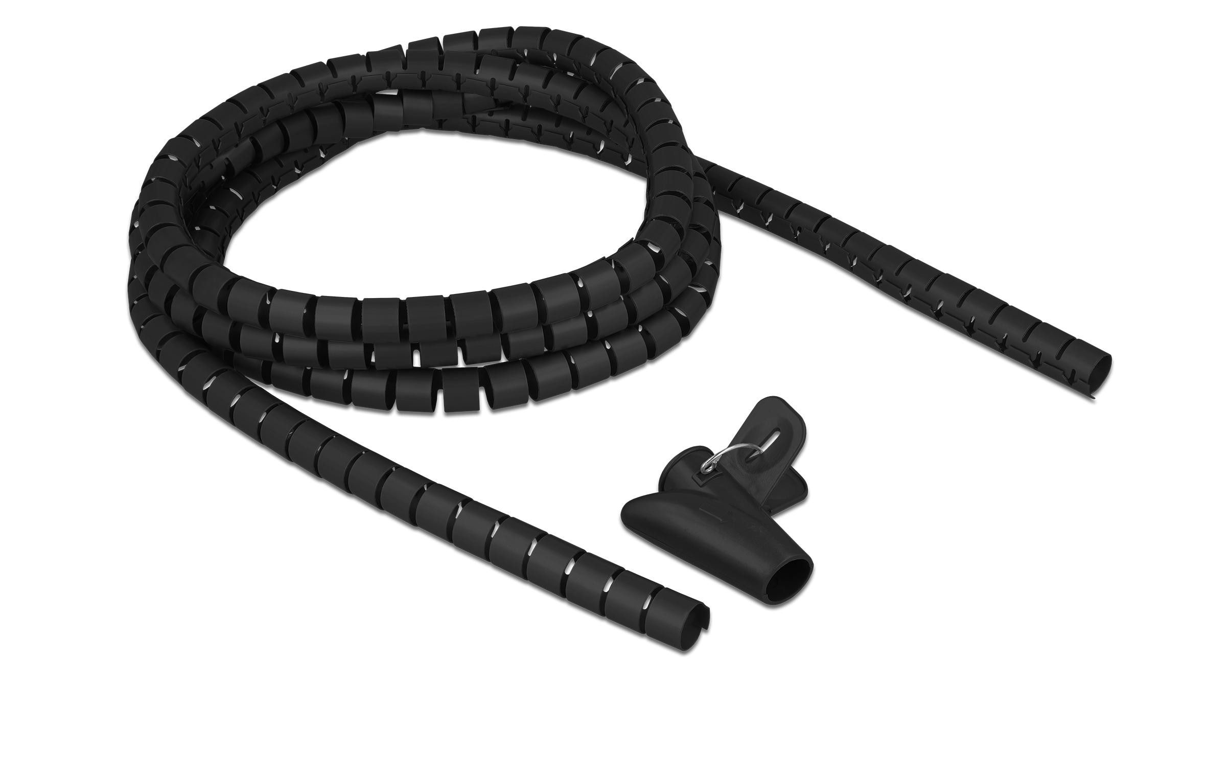 Delock Spiroschlauch mit Einziehwerkzeug, 2.5 m x 15 mm Schwarz – Spiralschlauch von Delock