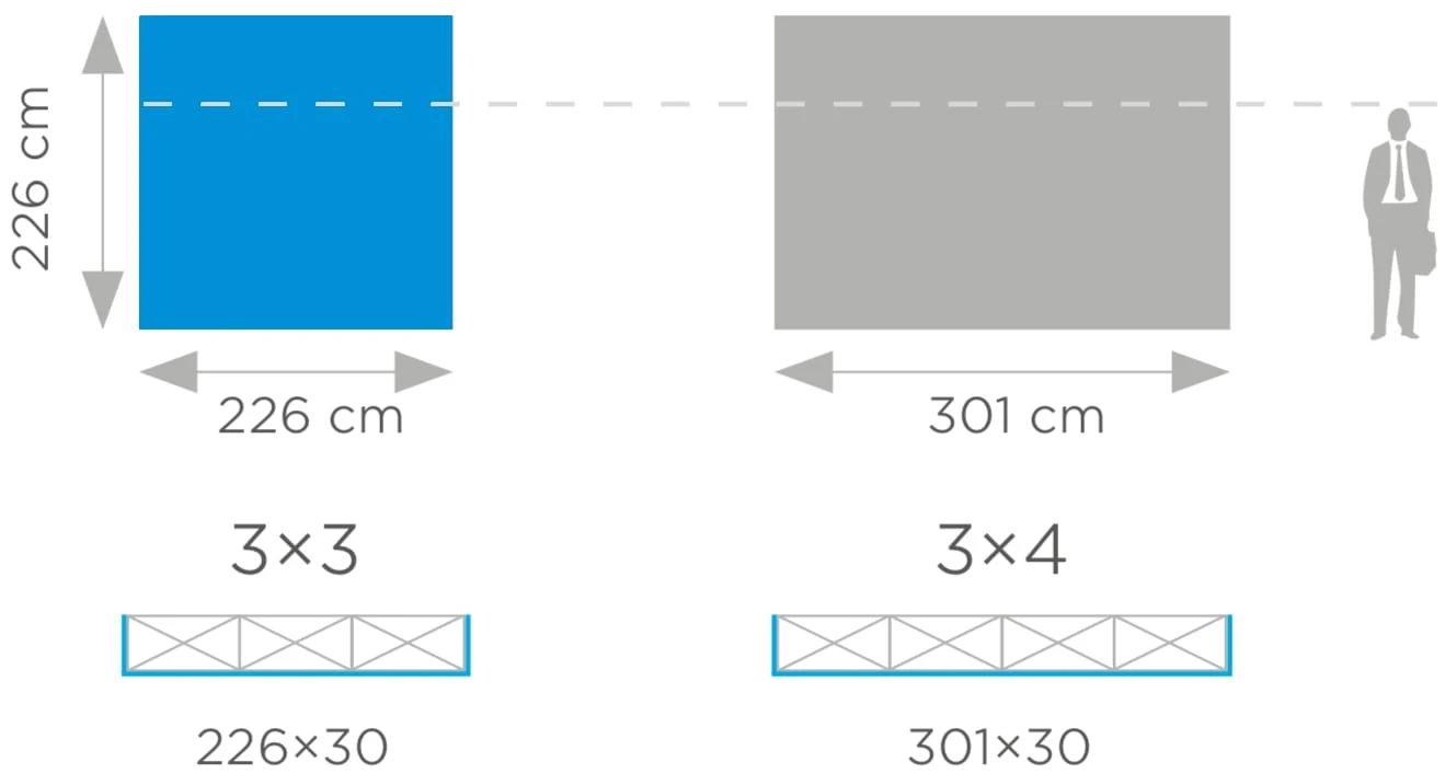 Maßzeichnung Velcro POP UP gebogen 3X3