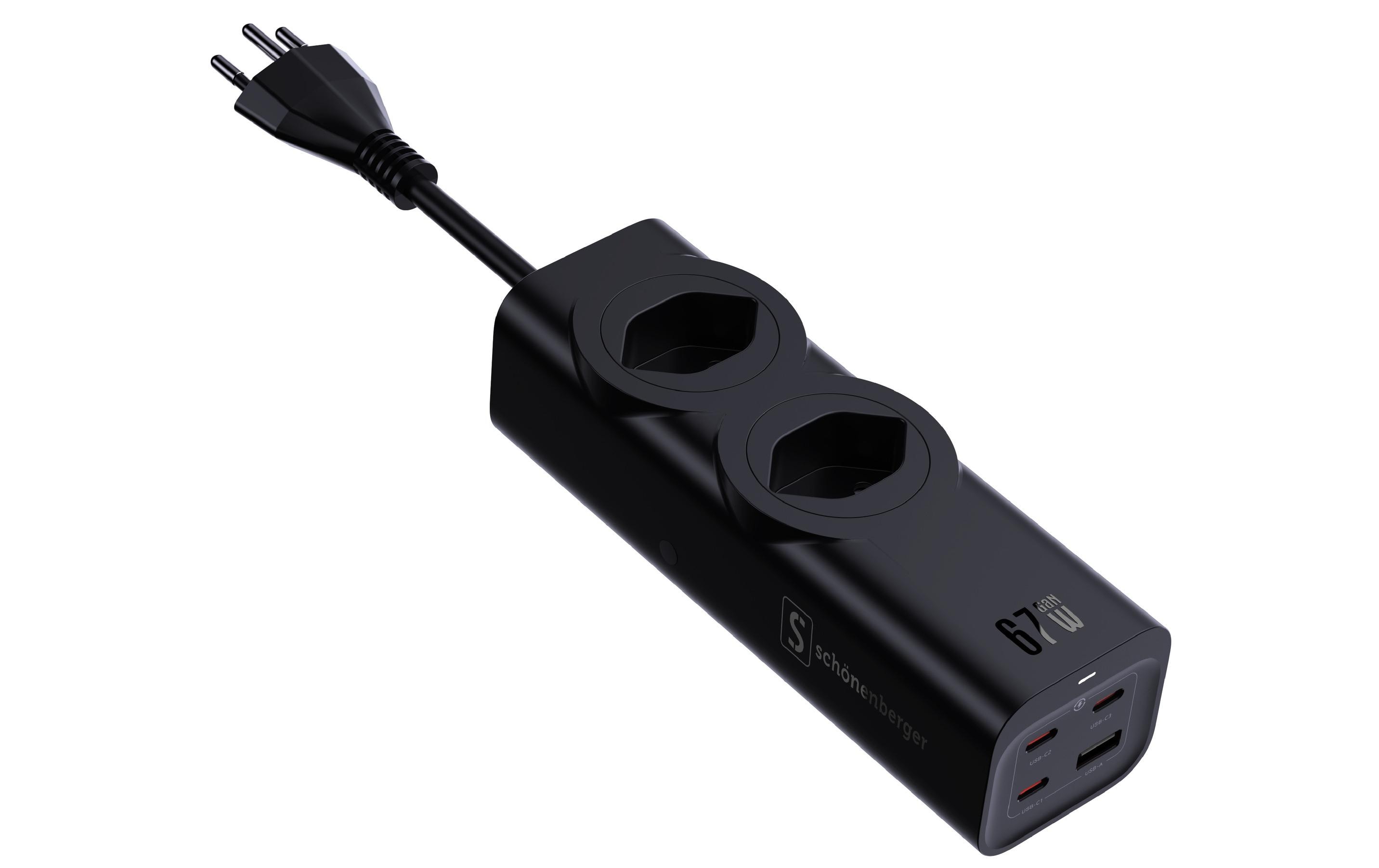 Schönenberger Steckdosenleiste 67W GaN Fast Charging Station Schwarz – Steckerleiste von Schönenberger