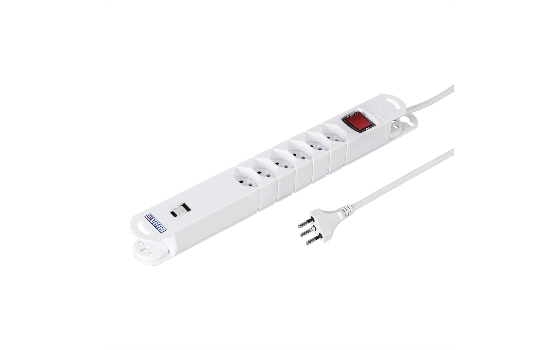 STEFFEN Steckdosenleiste VARIABL 6xT13, USB-A, USB-C mit Schalter – Steckerleiste von STEFFEN