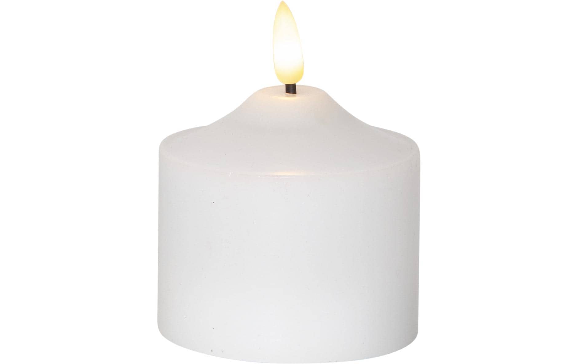Star Trading LED-Kerze Pillar Flamme Ø 7.5 x 9.5 cm, Weiss – LED-Kerze mit Timer von Star Trading